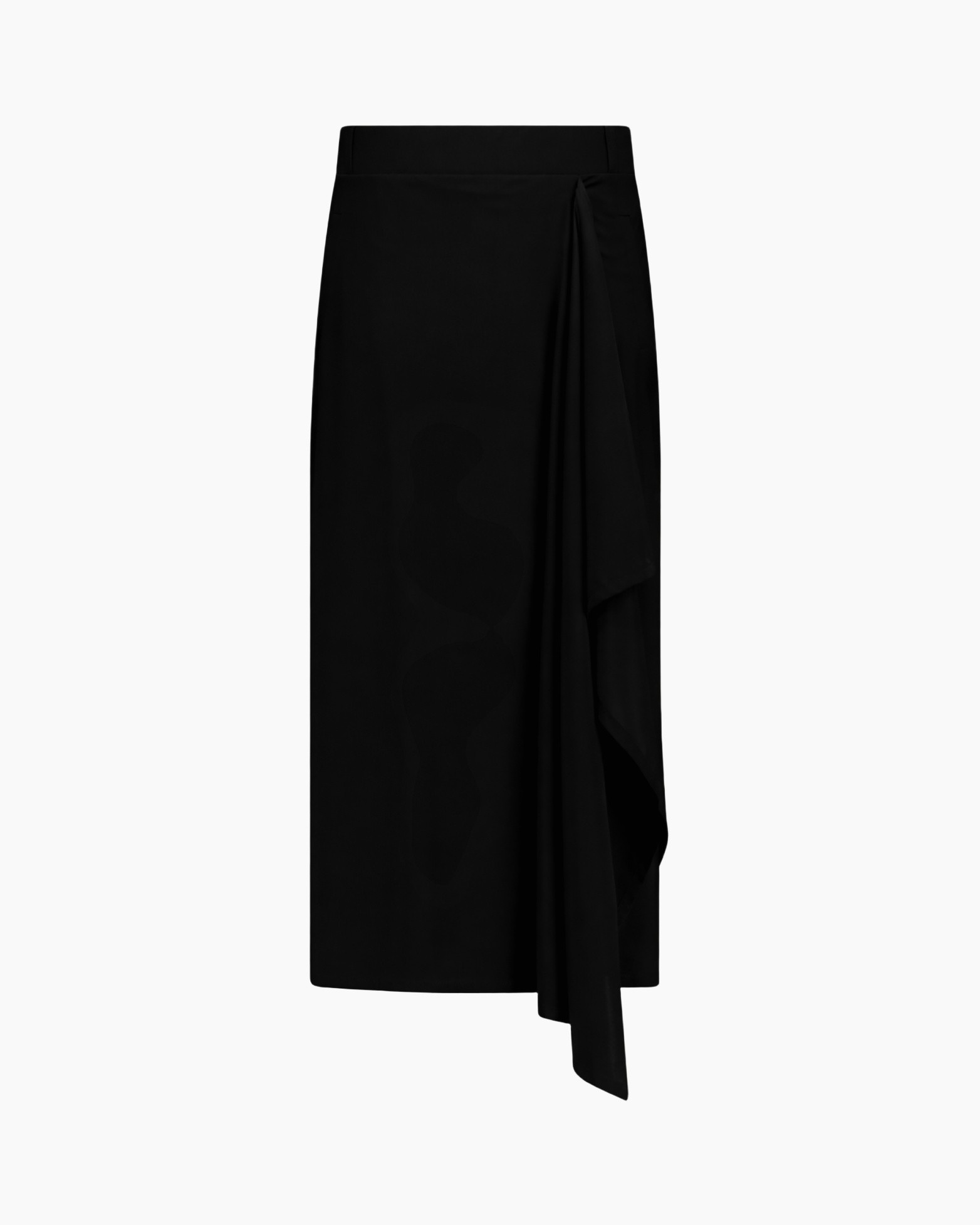 rok, wrap, asymmetrisch, zwart, knielengte