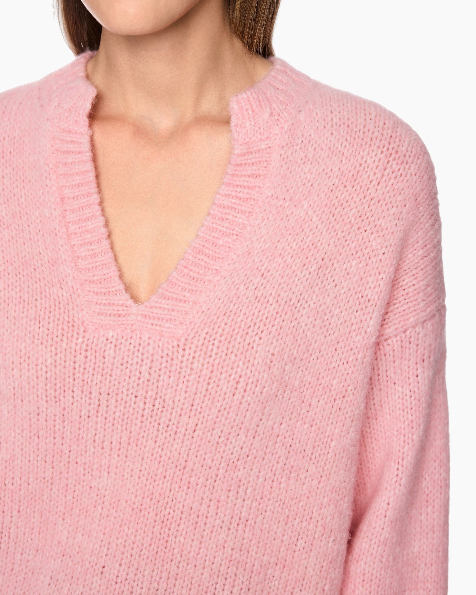 trui, pinken, V-kraag, breiwerk, pullover