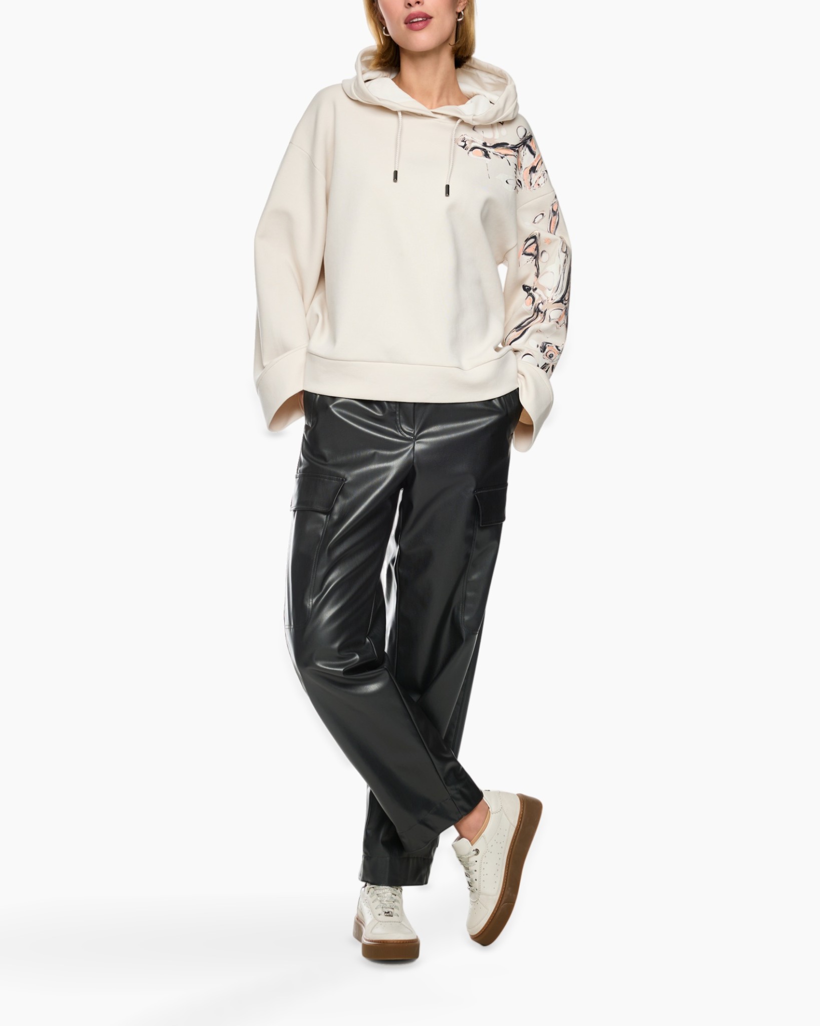 hoodie, sweatshirt, printmouw, beige, losse pasvorm