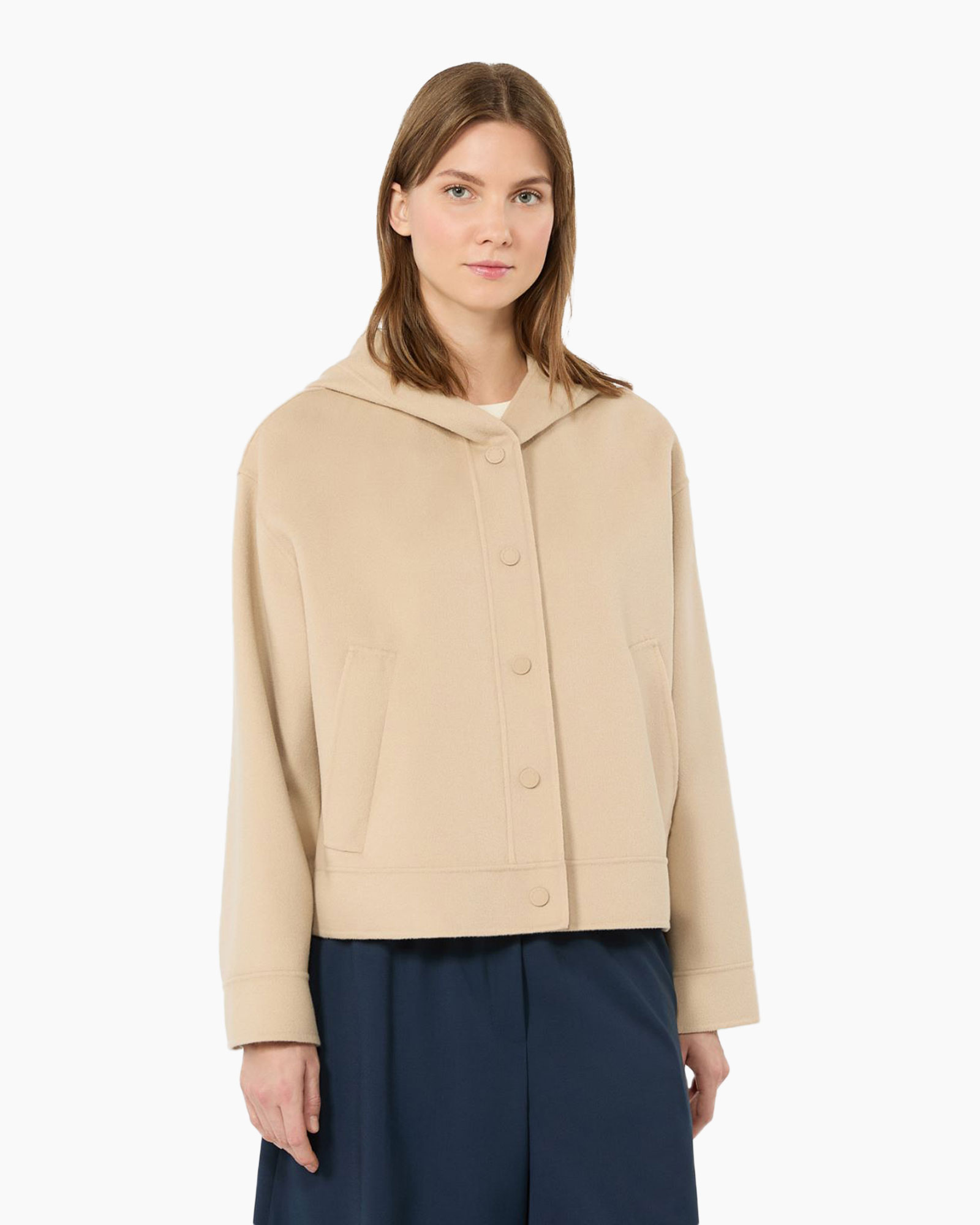 jas beige, jas hoodie jas, knopen voorkant, zakken, katoenmix