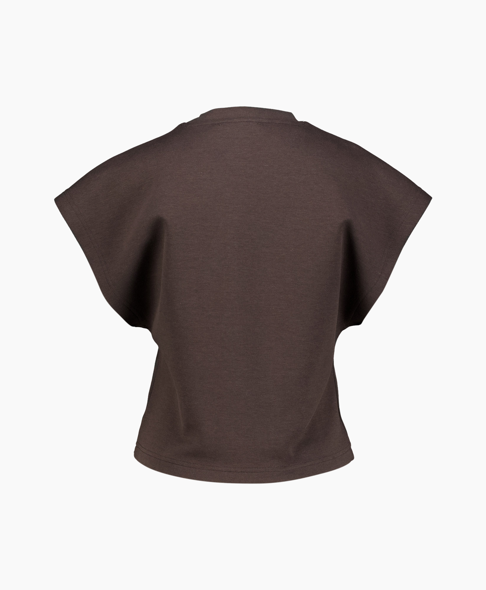 T-shirt, kraagloos, korte mouw, bruin, katoen
