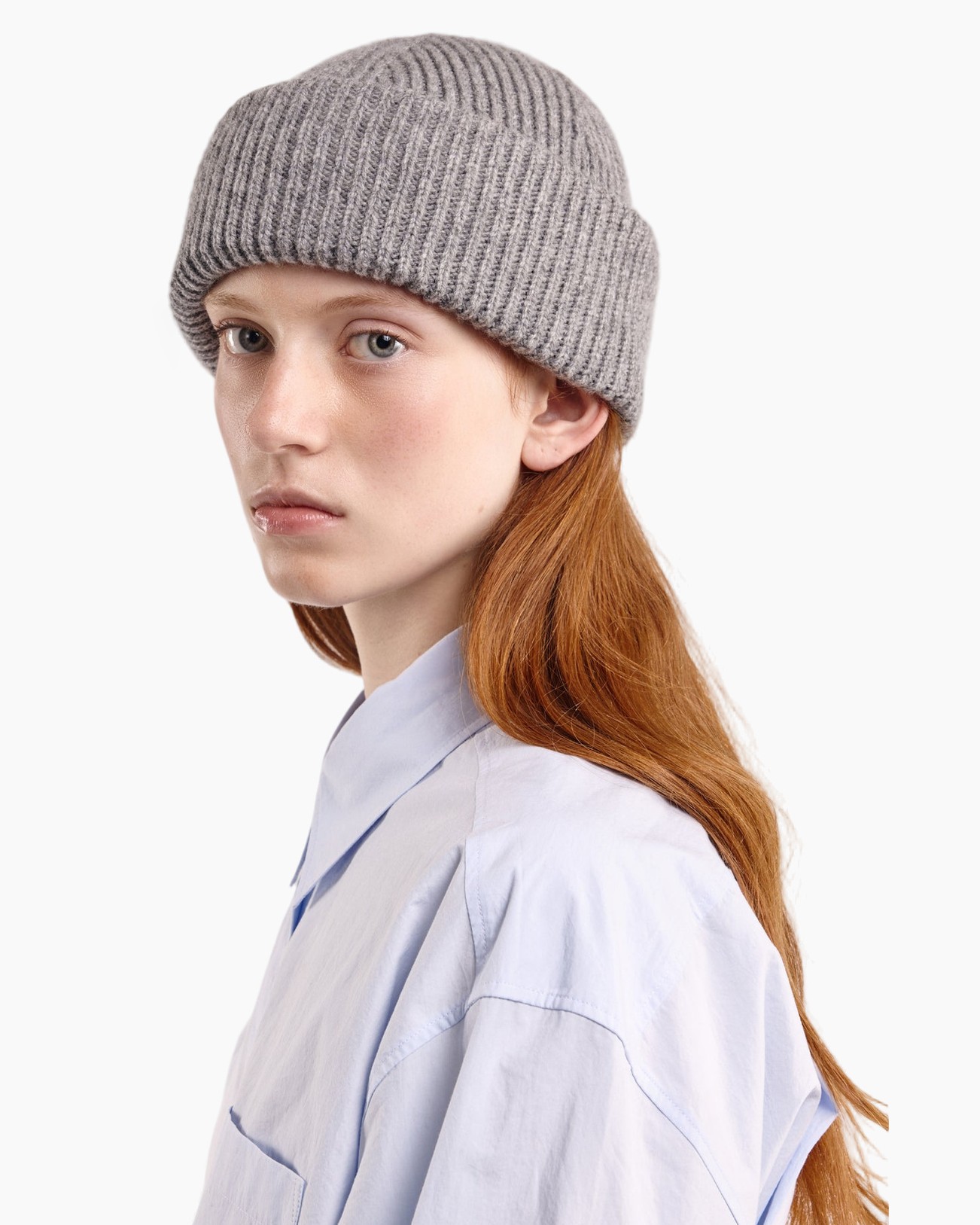 muts, gebreide hoed, grijs, ribbelig, slouchy
