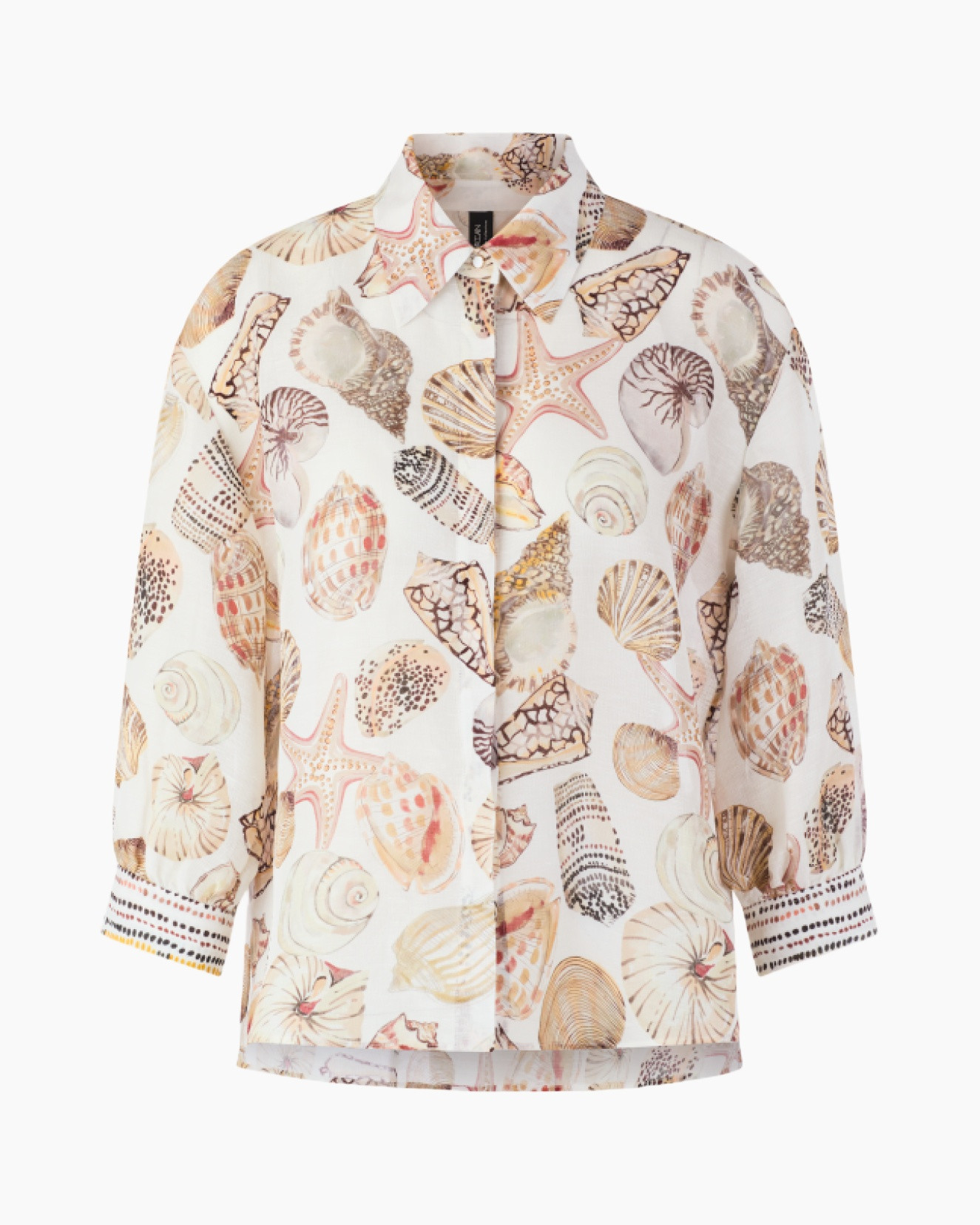blouse, patroon van schelpen, print, lange mouw, keerlkraag