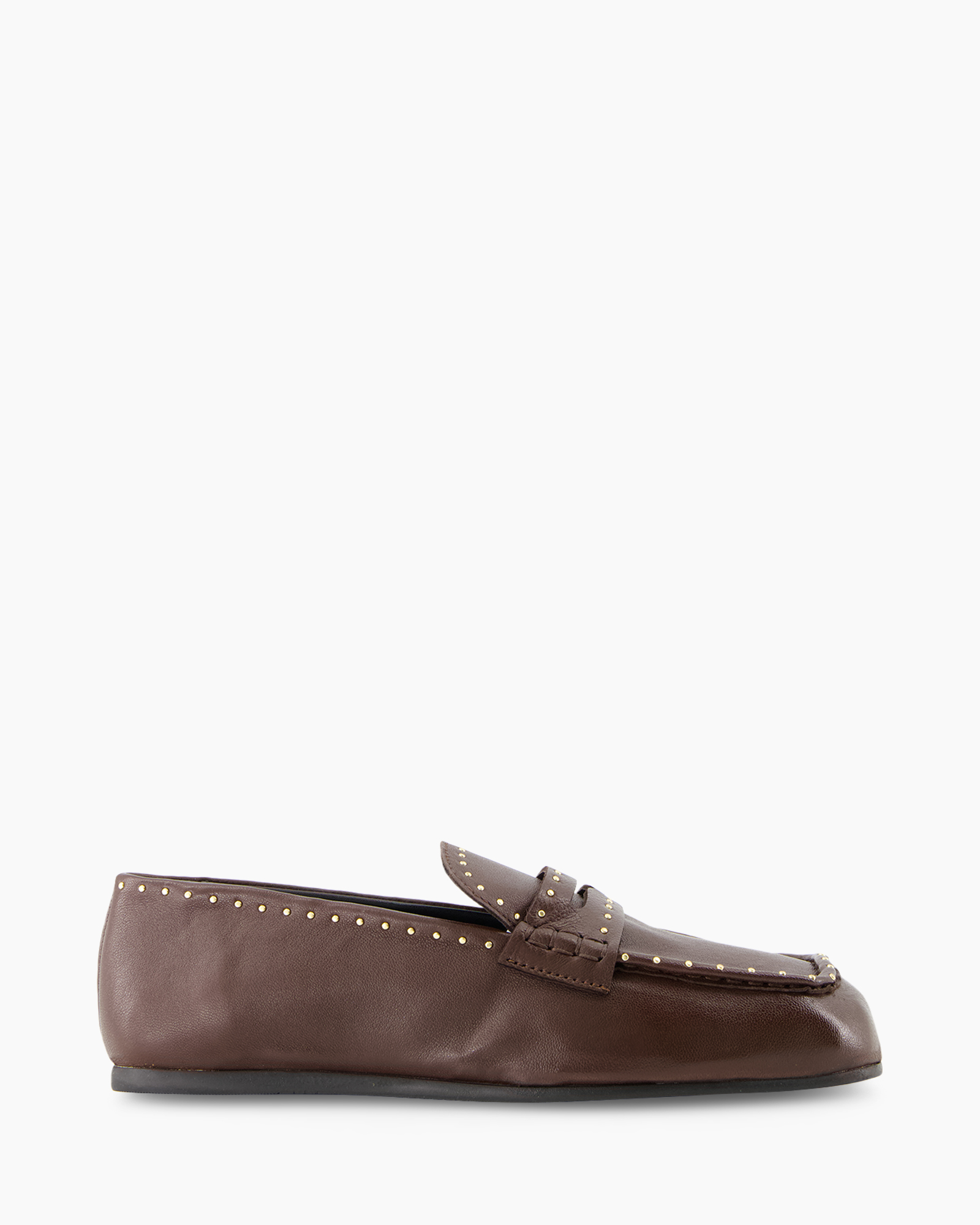 loubfer, bruin, leer, studs, slip-on