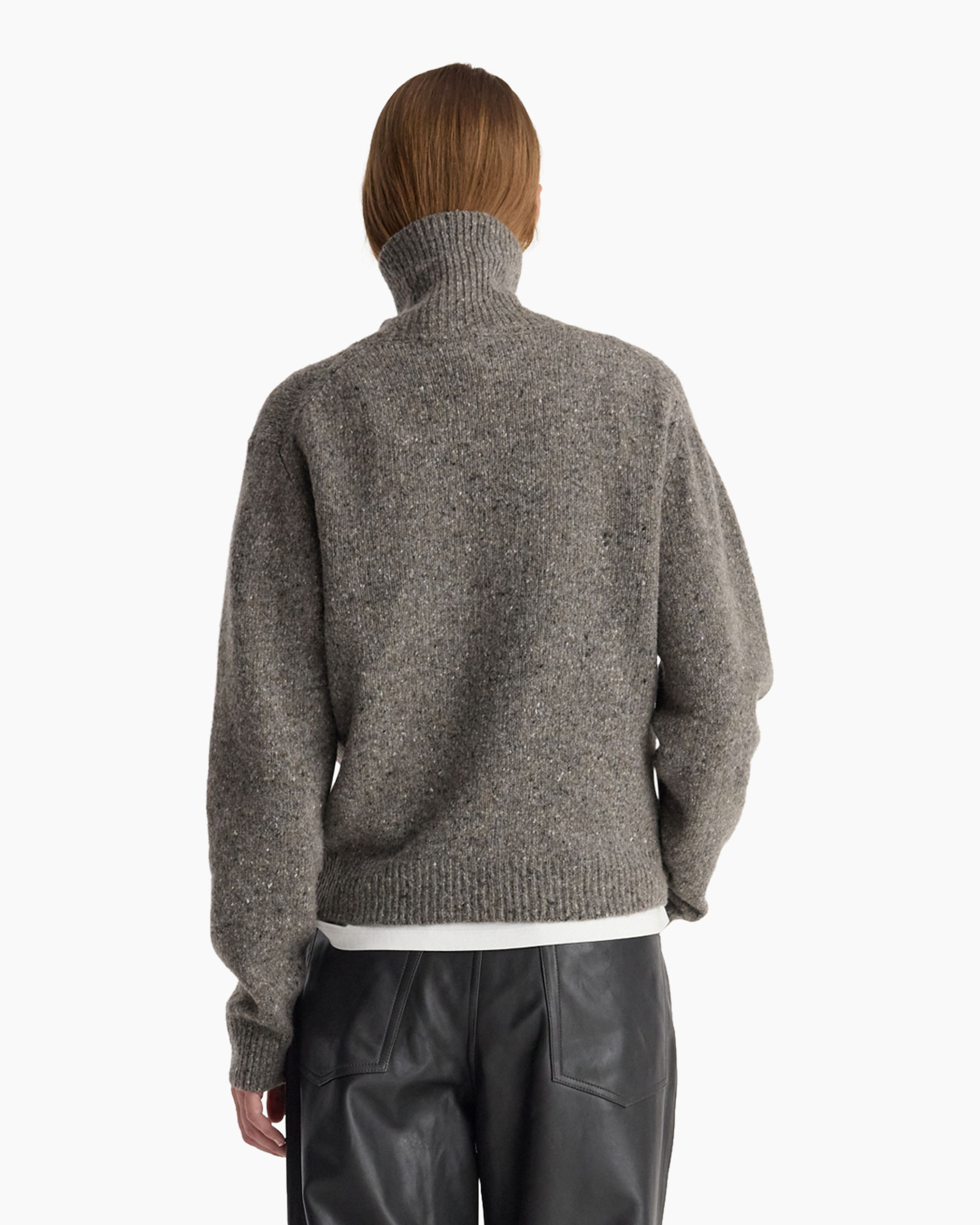 rolkraag, brei sweater, grijs, vlekkerig, pullover