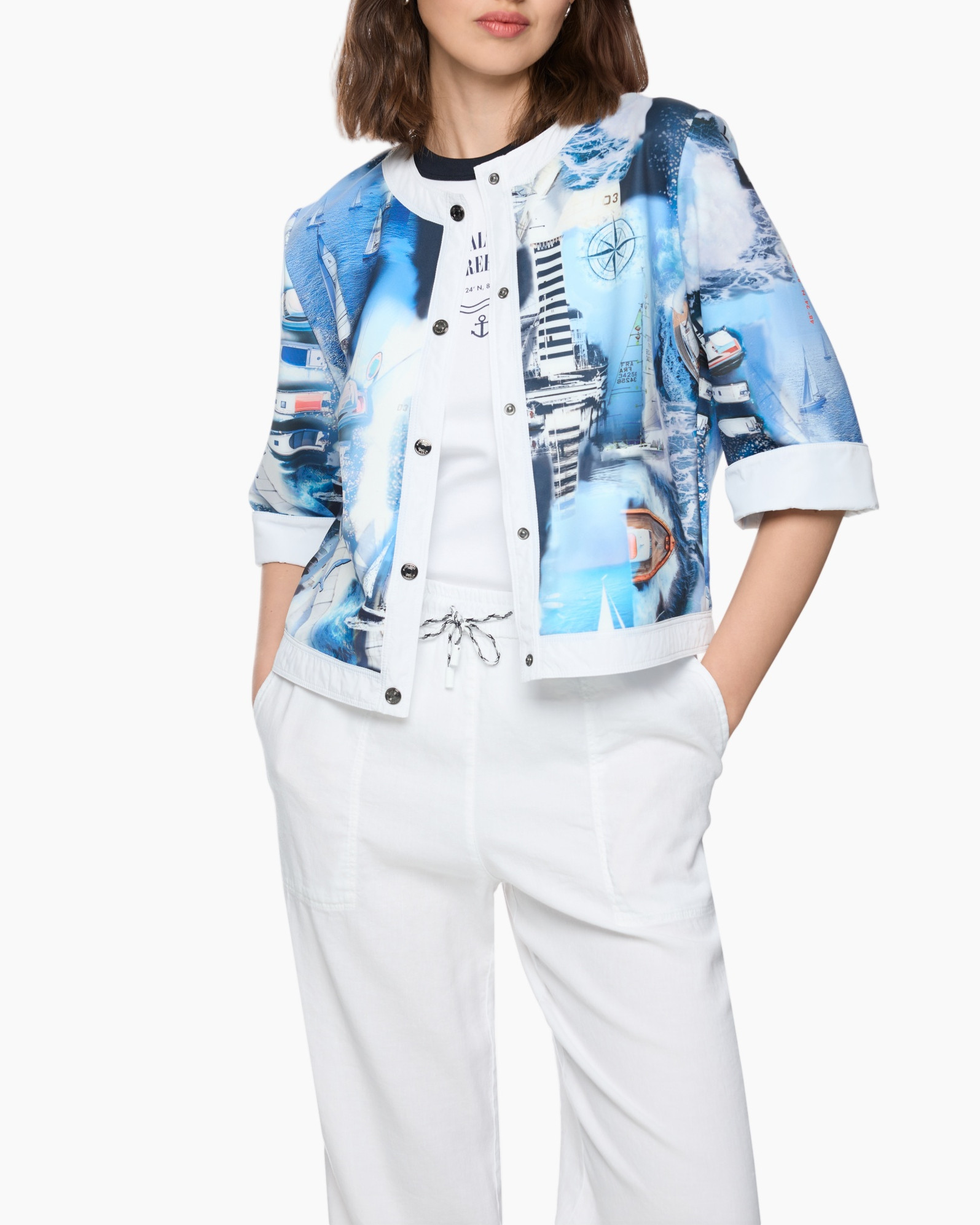 jas, abstracte druk, blauw, wit, casual