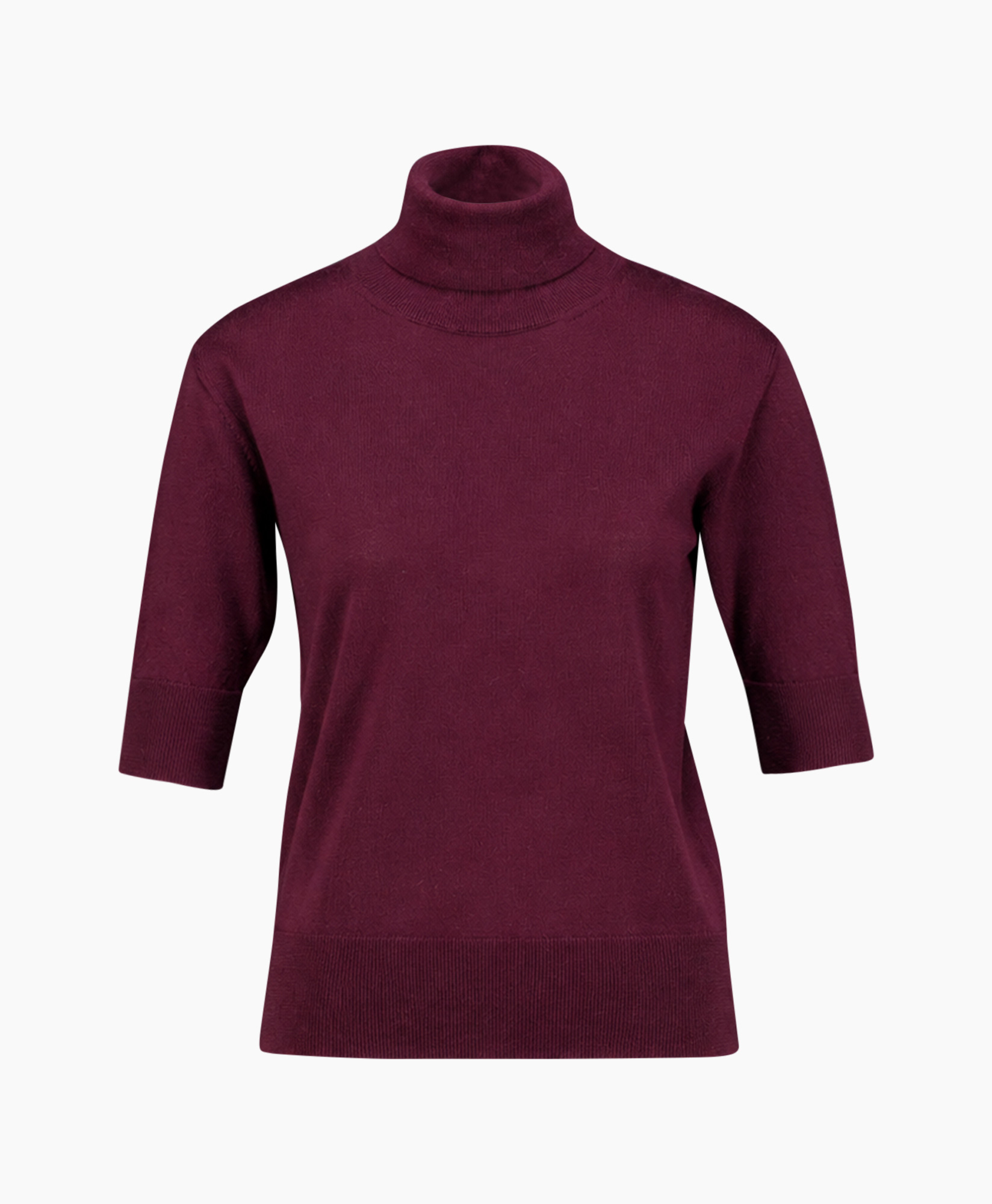 rolkraag, brei, mouw 3/4, burgundy, pullover