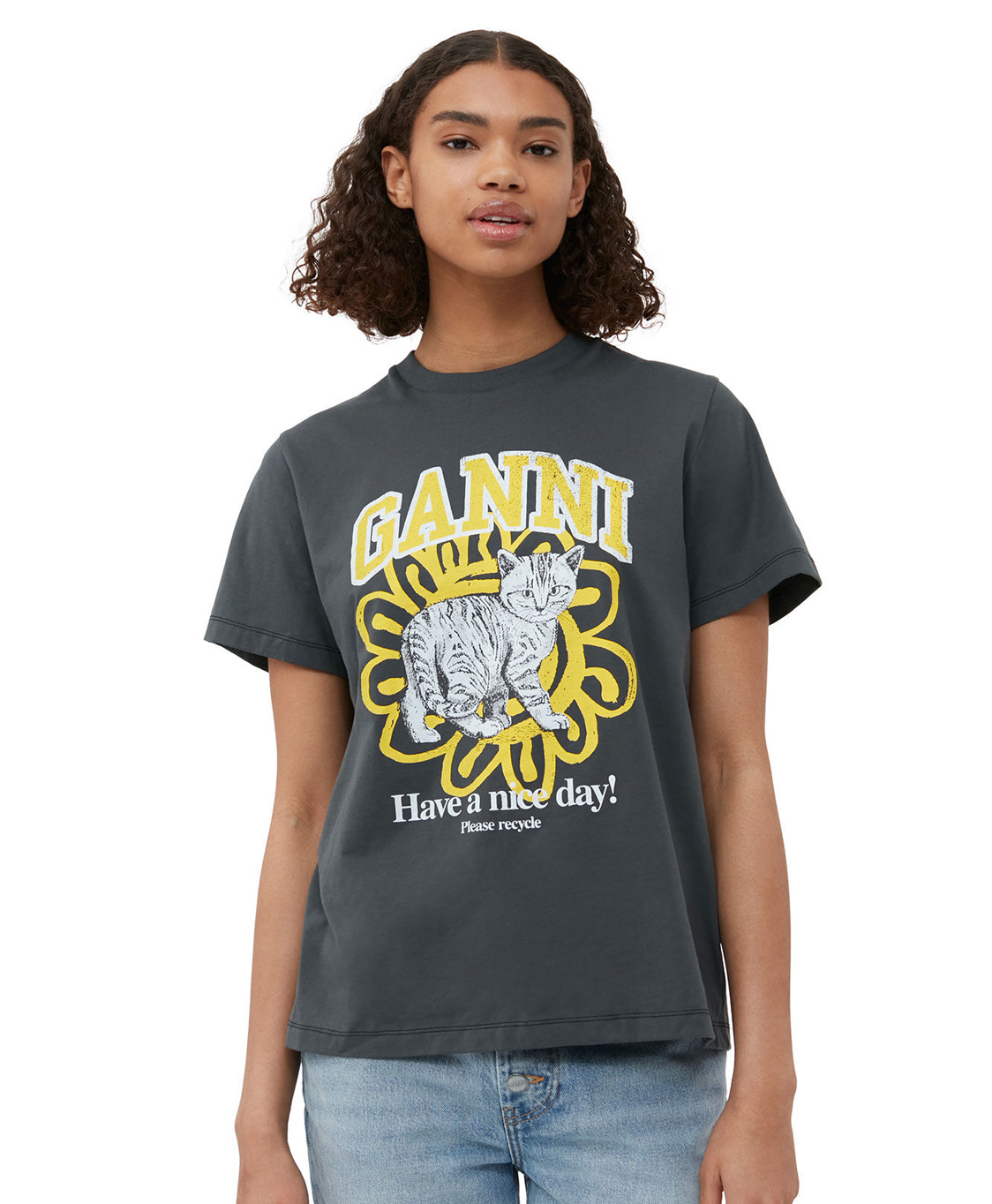 Ganni T-shirt Korte Mouw T3532 Zwart
