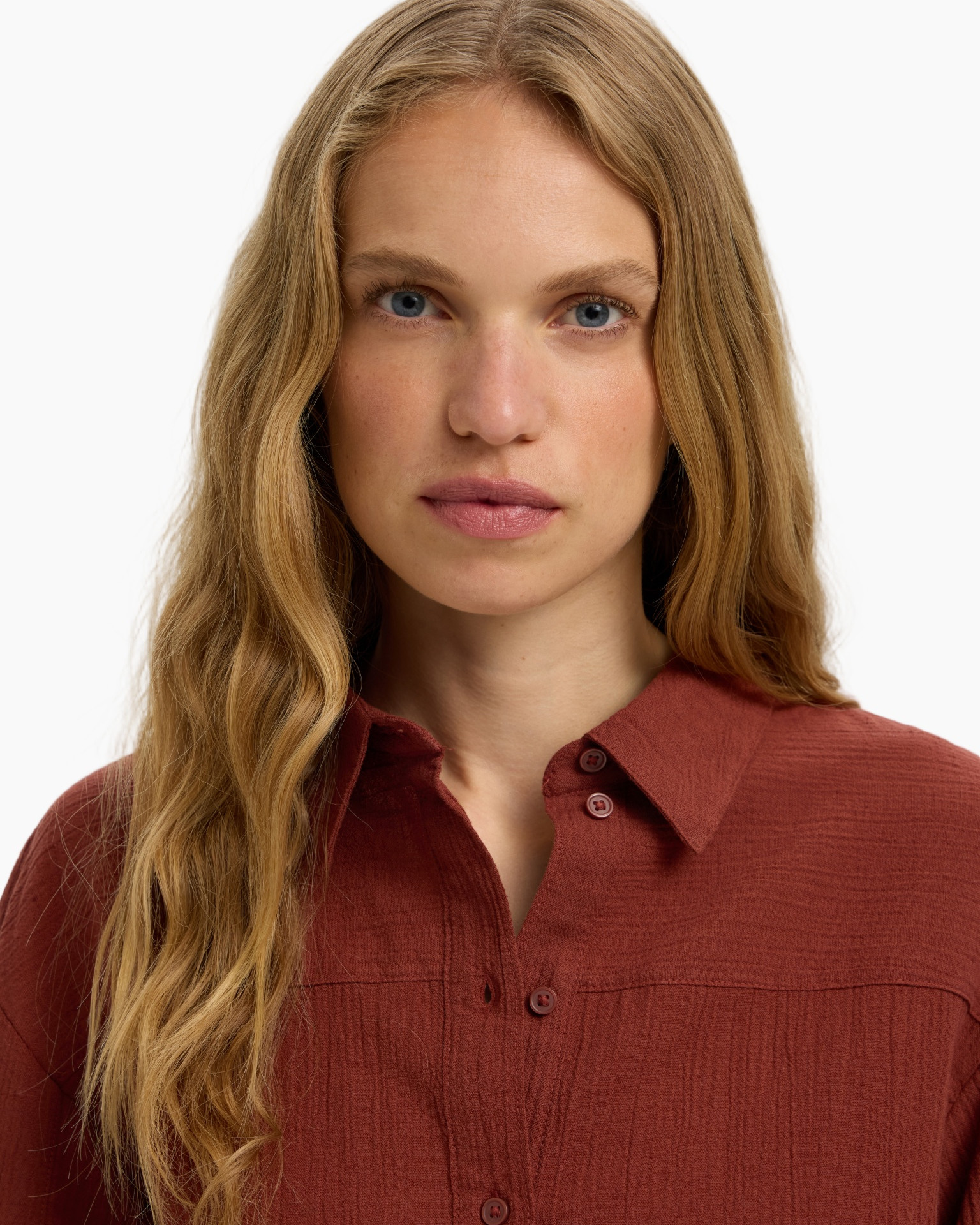 shirt, blouse, knopsluiting, linnen, roodbruin