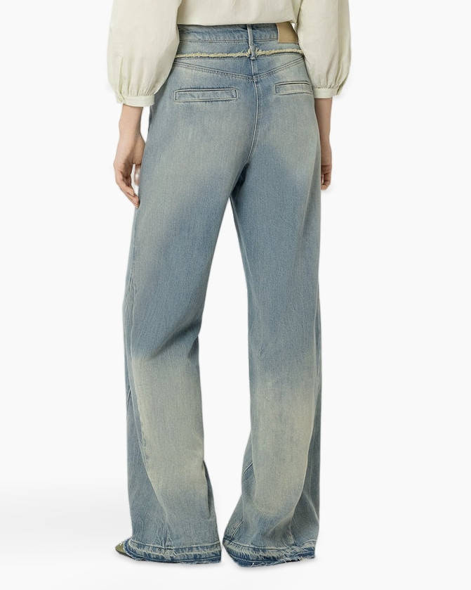 broek, wijd, wide leg, versleten, denim