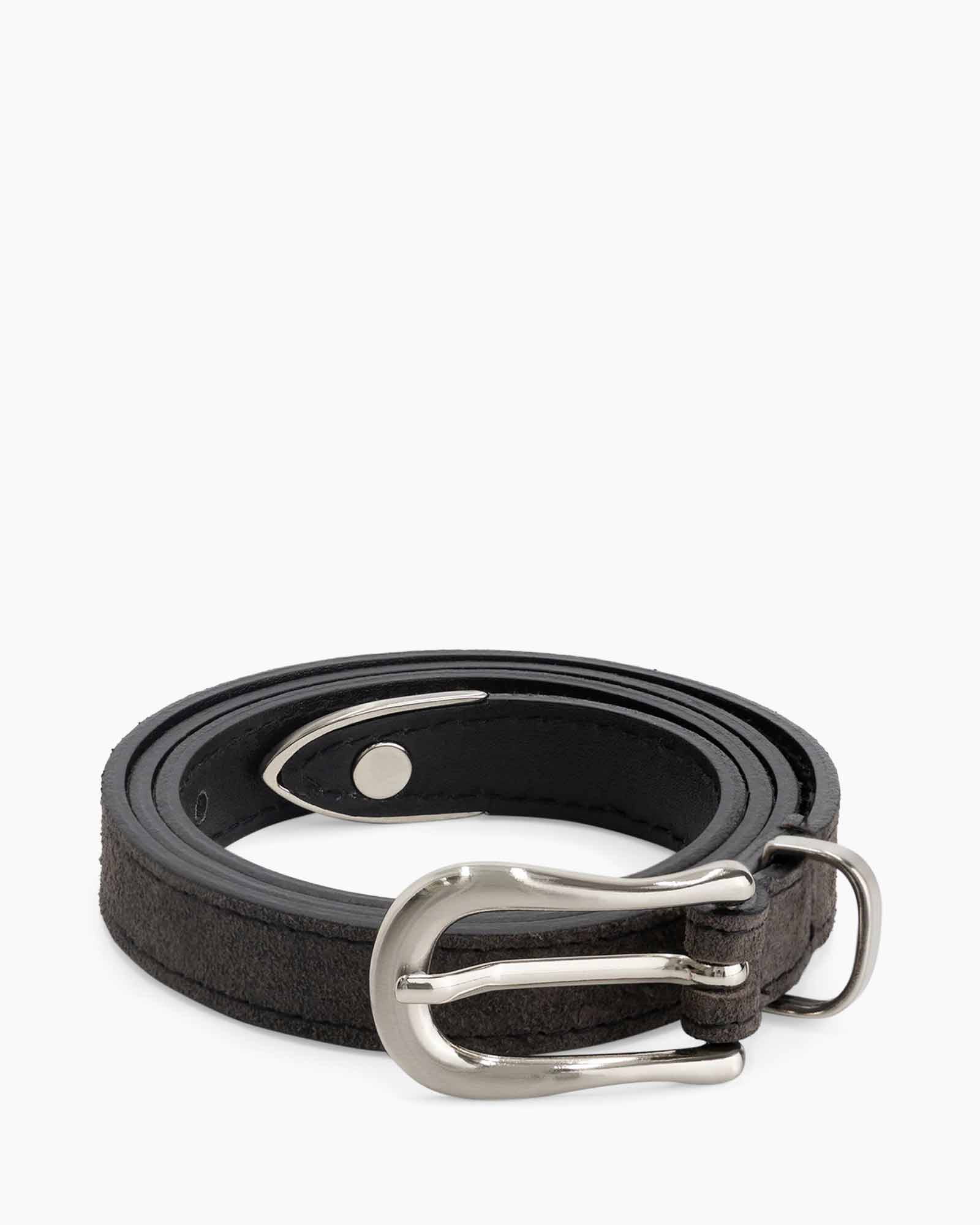 riem, leer, zwart, zilvergesp, dubbel-wikkel