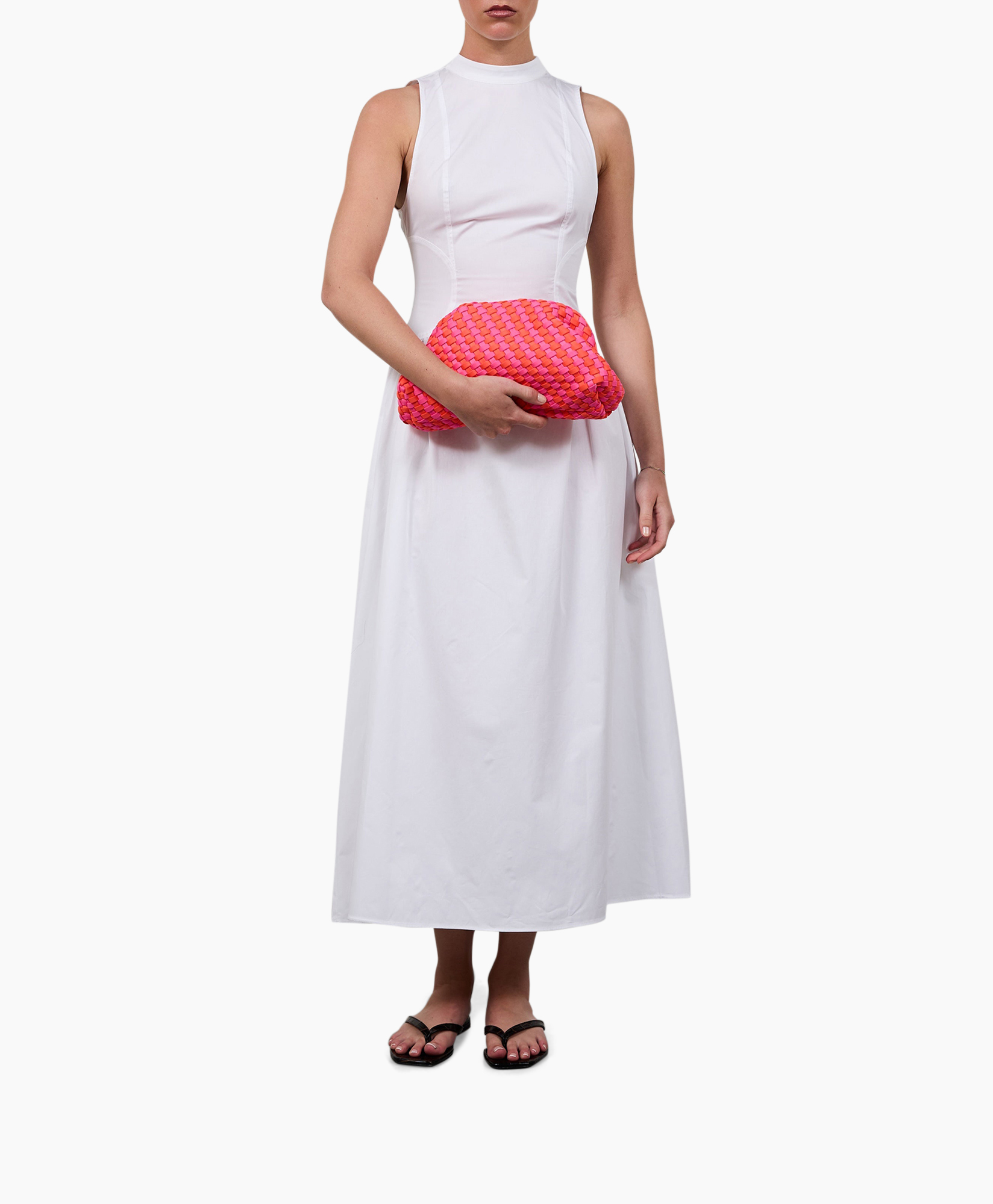 clutch, geweven tas, roze, neon, riem