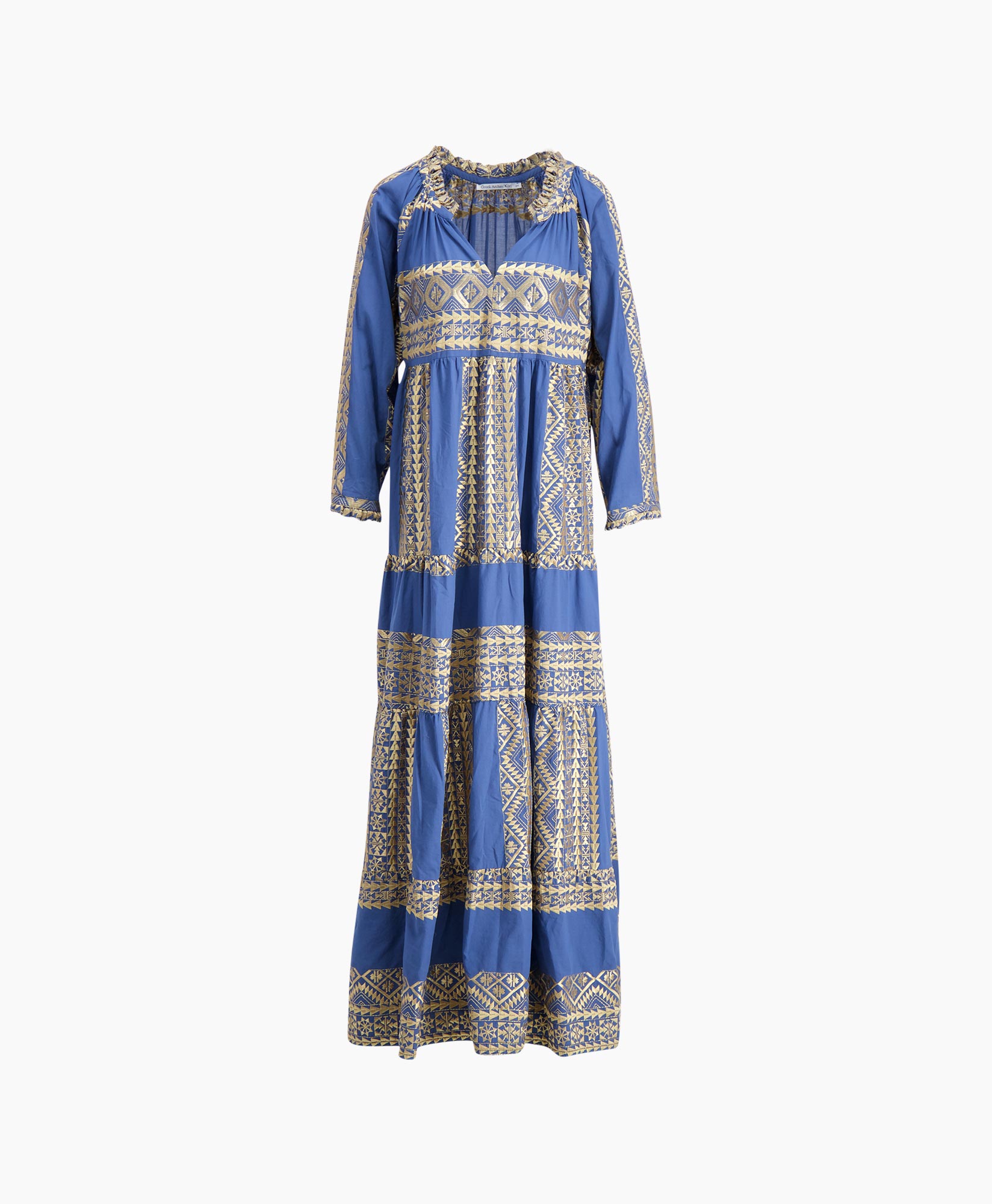 Greek Archaic Kori Maxi Jurk 230621 Blauw dessin