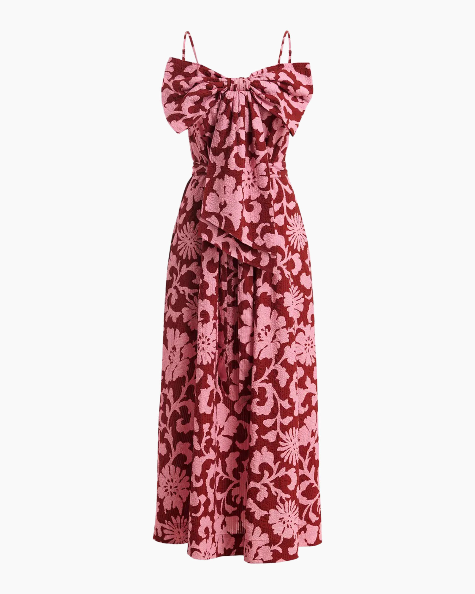 jurk, maxi jurk, bloemenprint, roze, boog