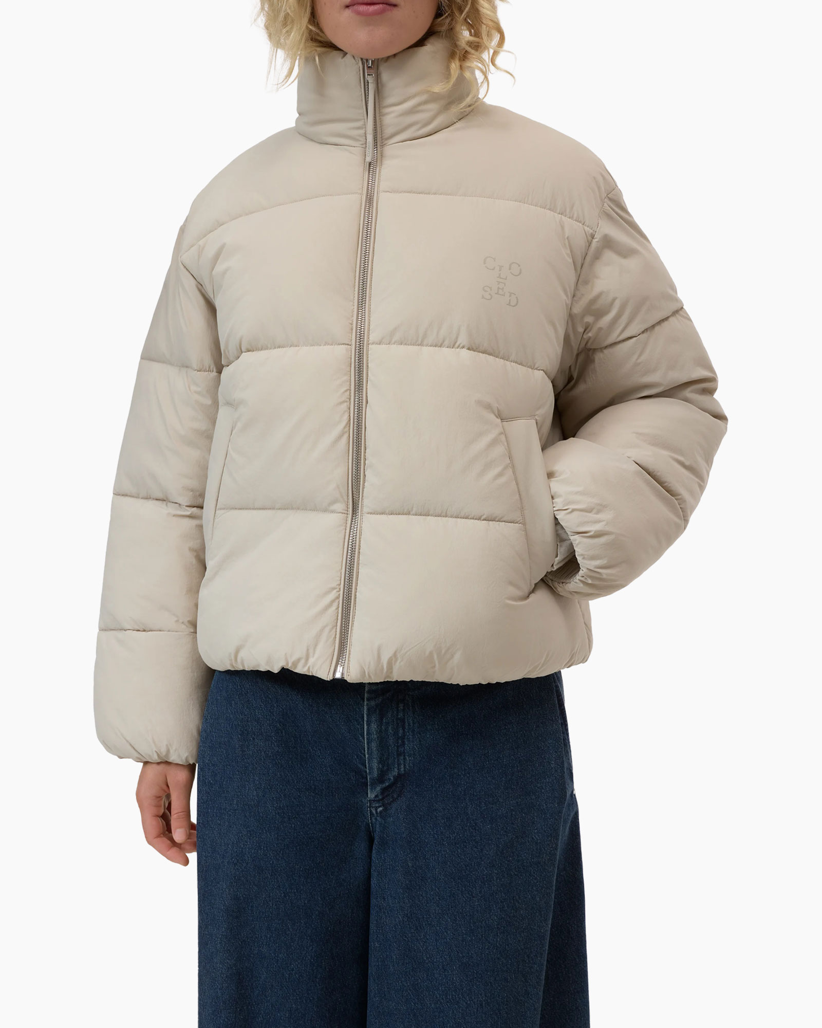 Gewatteerde Jas Cropped Puffer Grijs