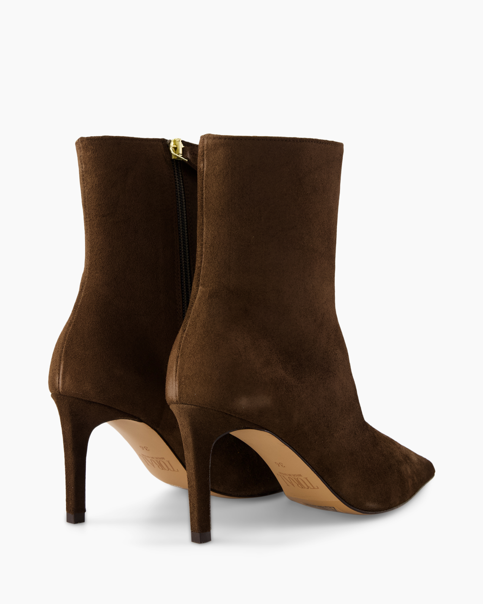 enkellaarzen, bruch suede, spitse hiel, rits, gesloten teen
