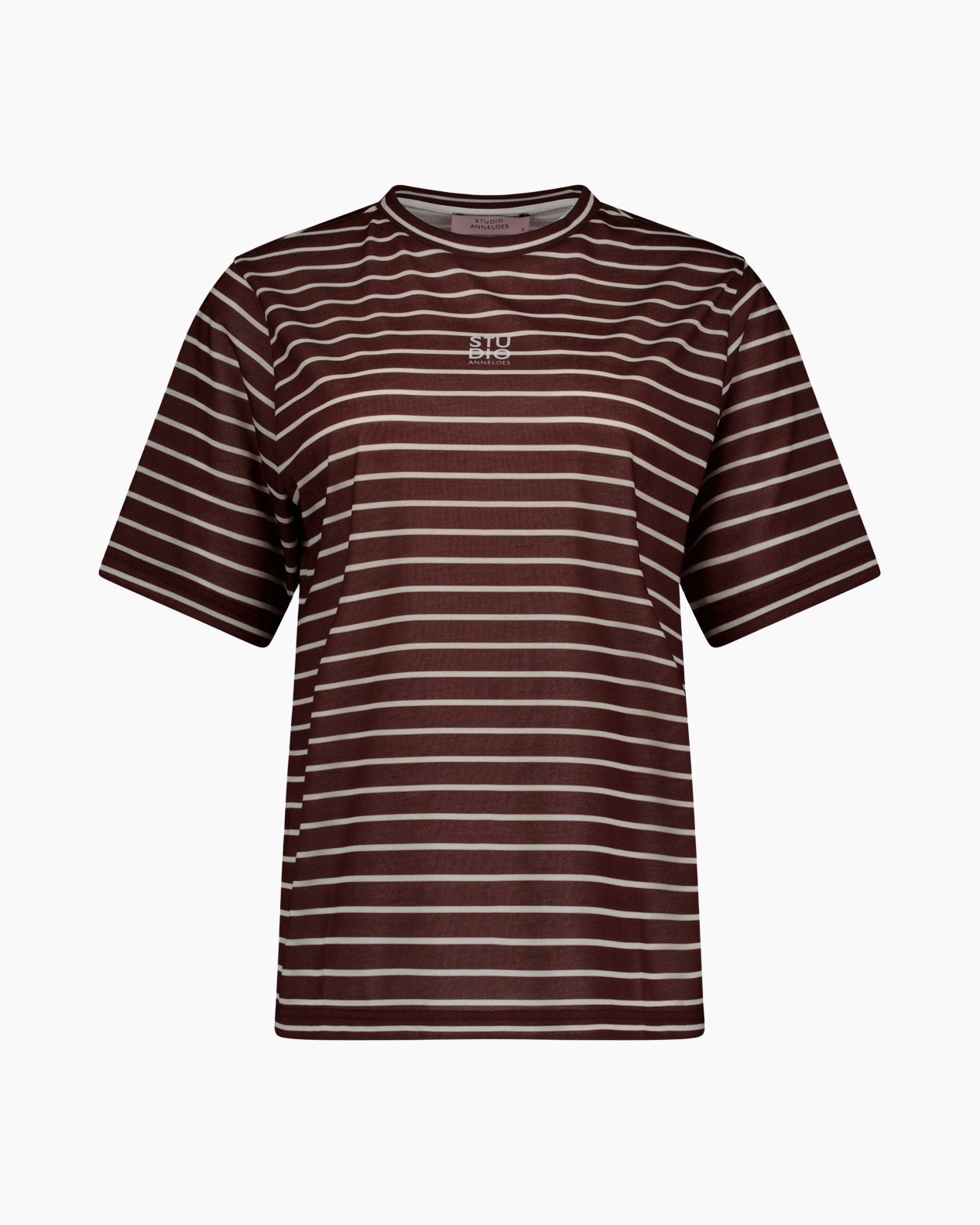 t-shirt, gestreept, korte mouwen, crimson/bruin, rundhals