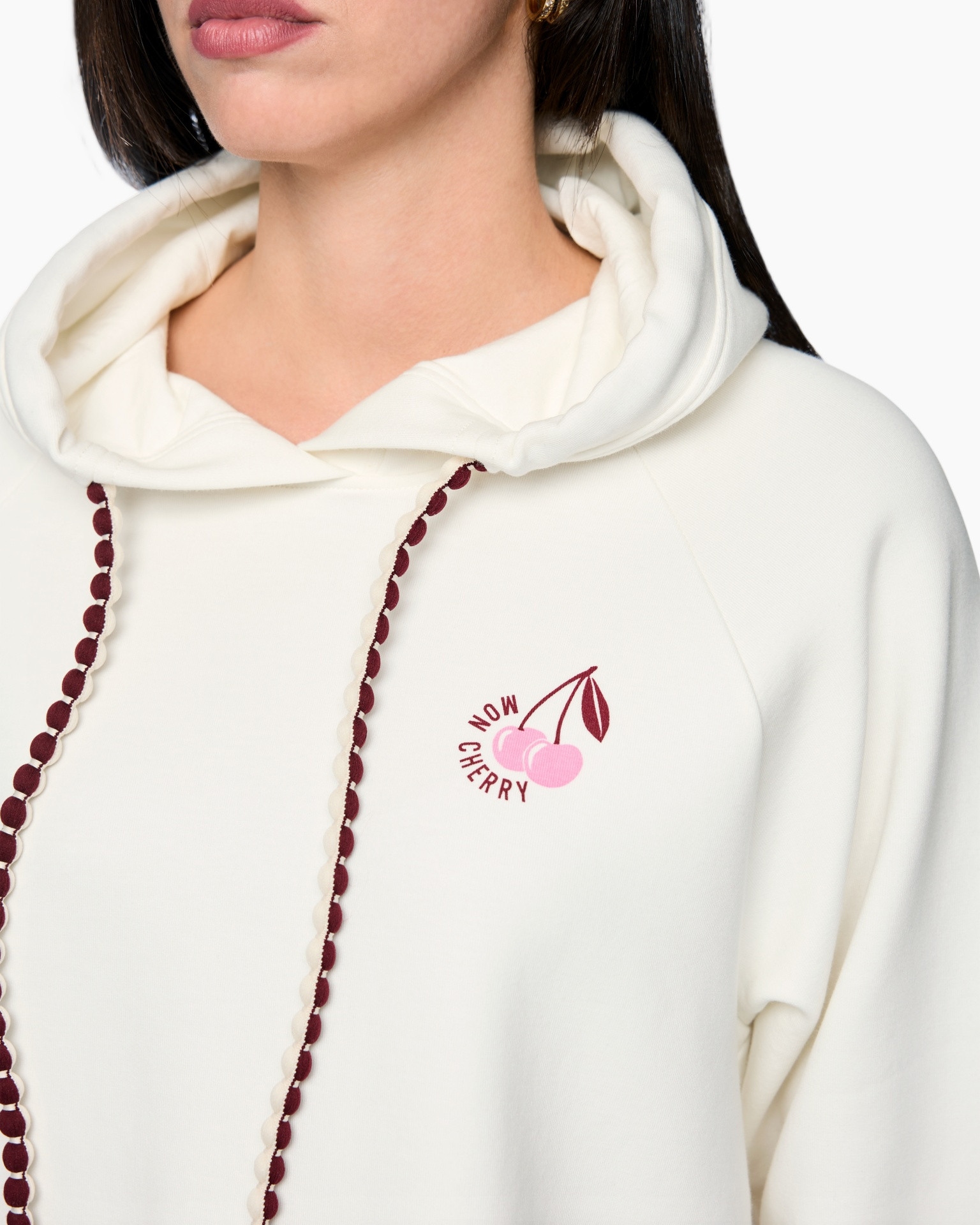 hoodie, hoodie met trekkoord, logo, kersen afbeelding, witte trainingspak/sweatshirt