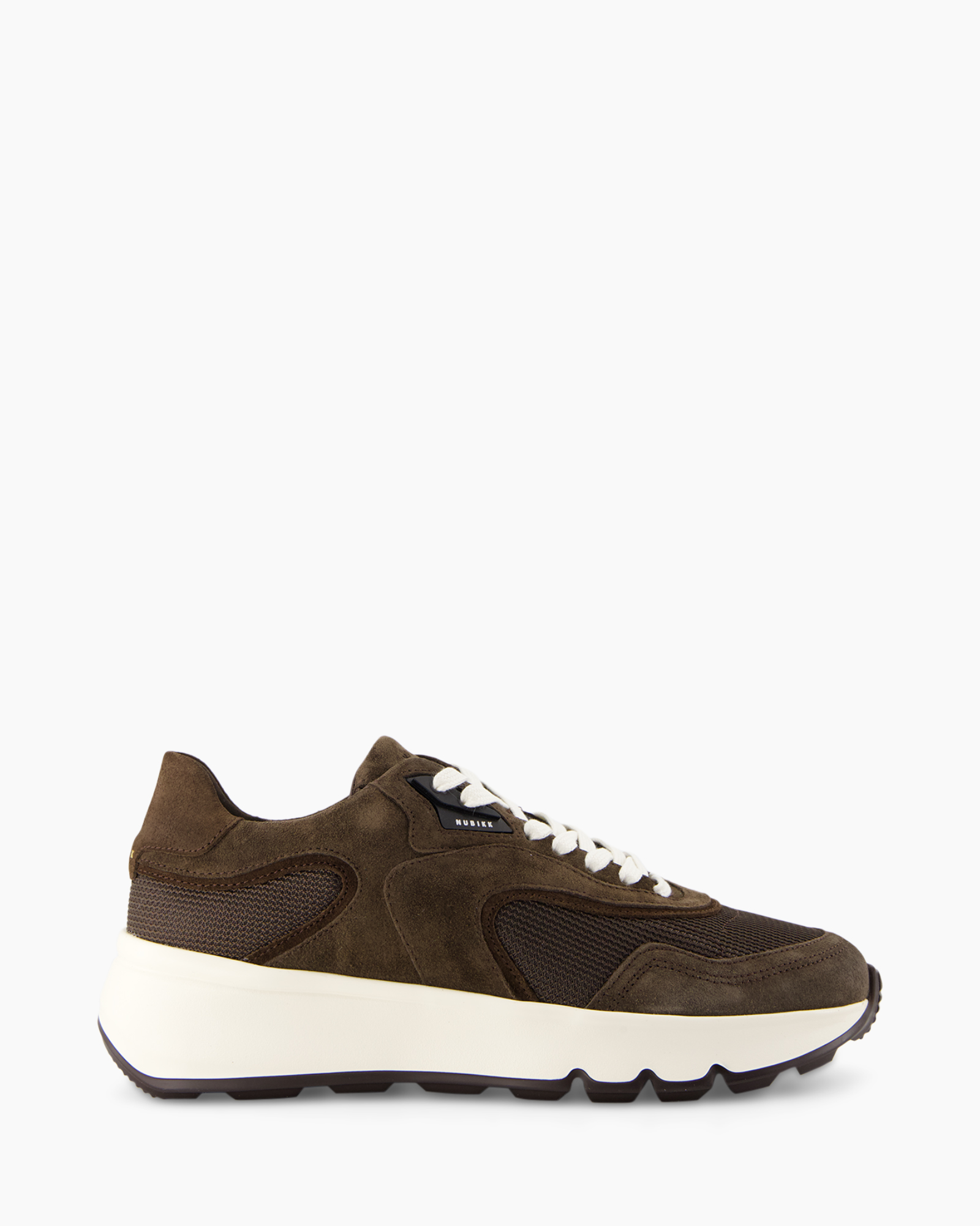 sneaker, bruin, suede, gaas, witte zool