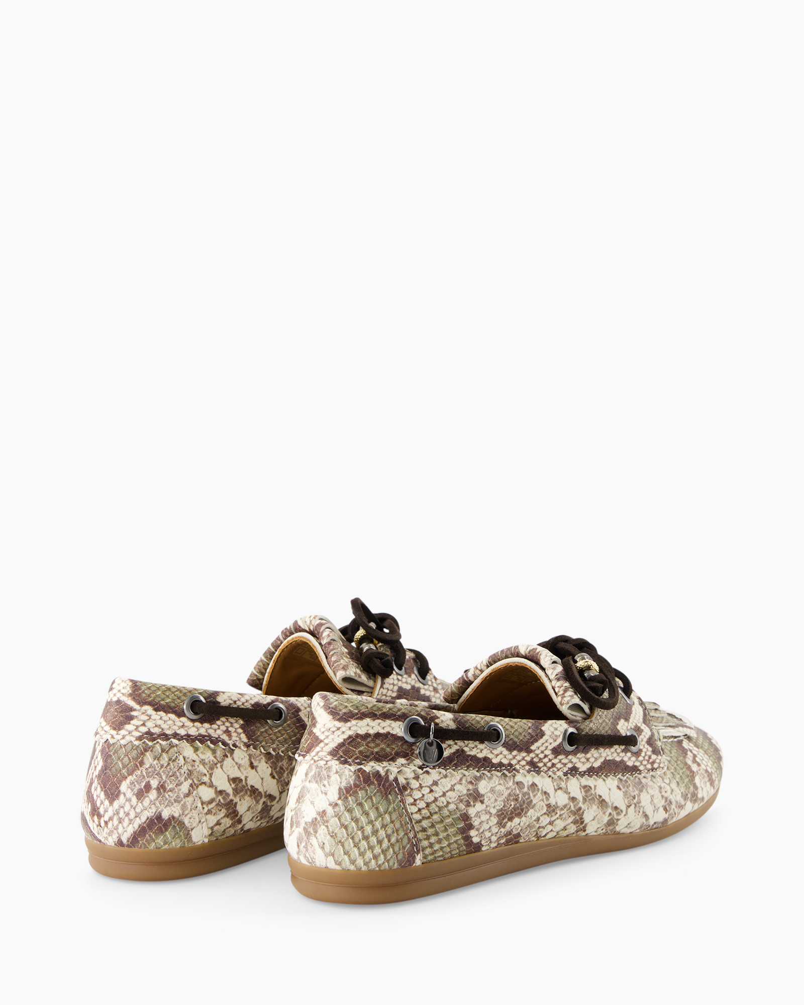 snake print, loafers, casual shoes, brown sole, lacing detail