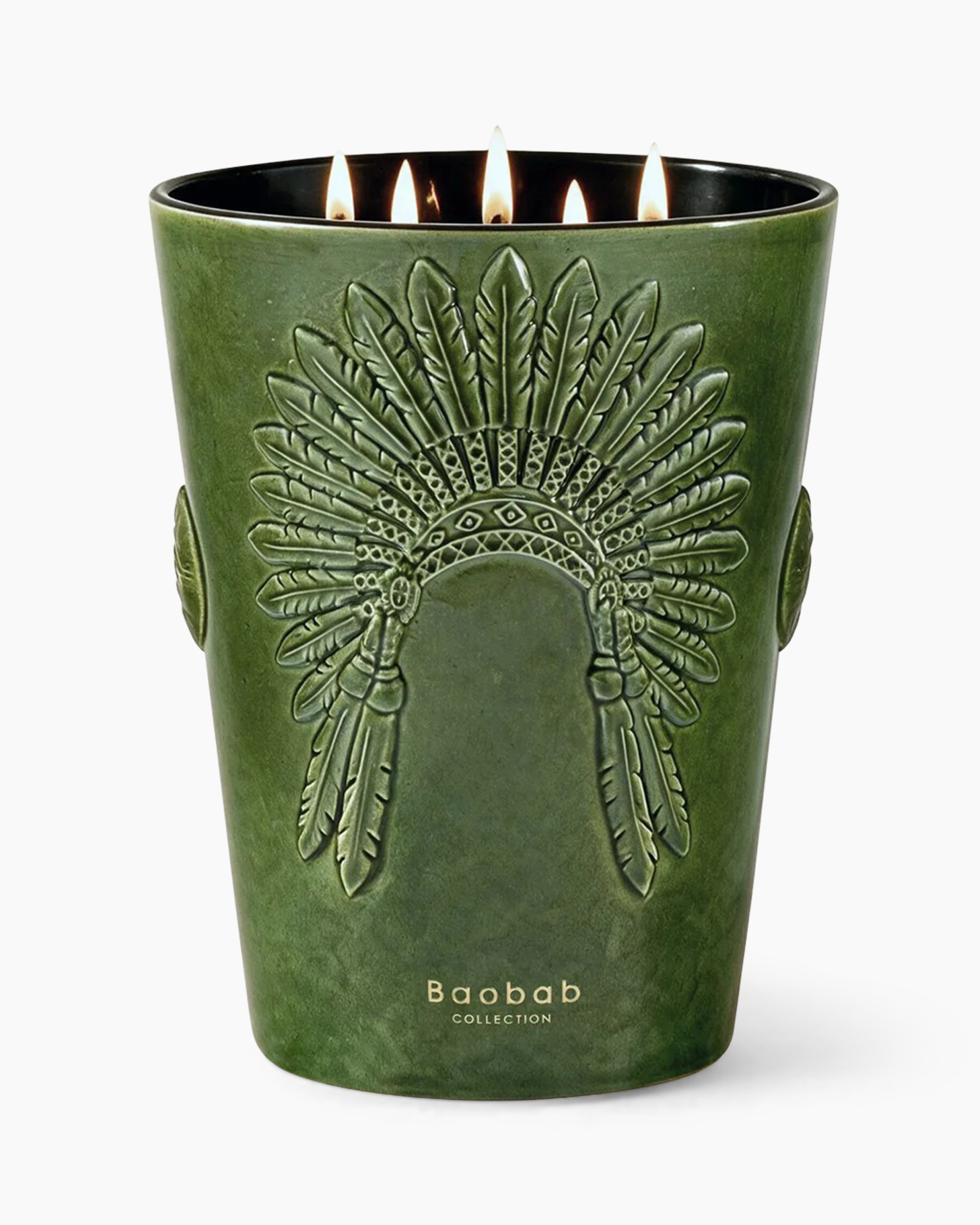 Kaars, groen, keramiek, verenkroontje, decoratief