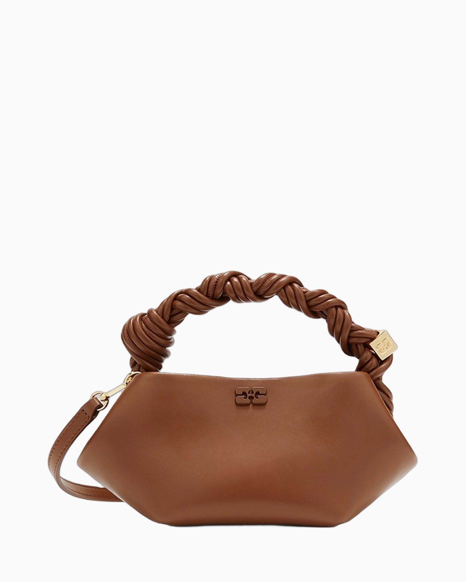 handtas, bruin, gegolfde handgreep, top-handle, geweven hengsel