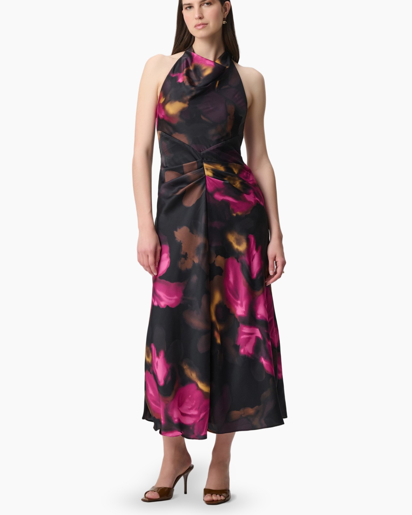 jurk, maxi jurk, bloemig, paars roze, halternek