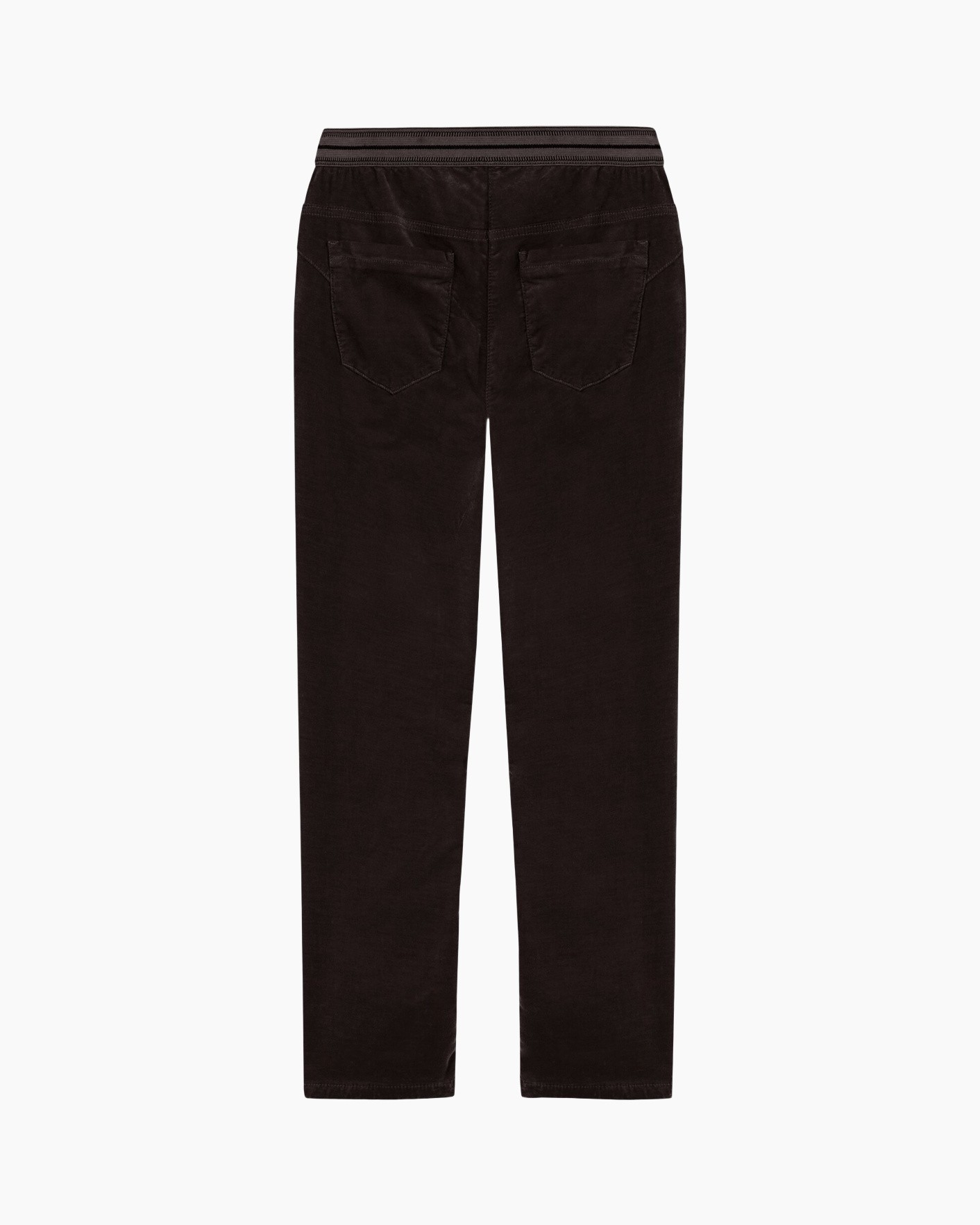 broeken, corduroy, achterzakken, bruin, elastische tailleband