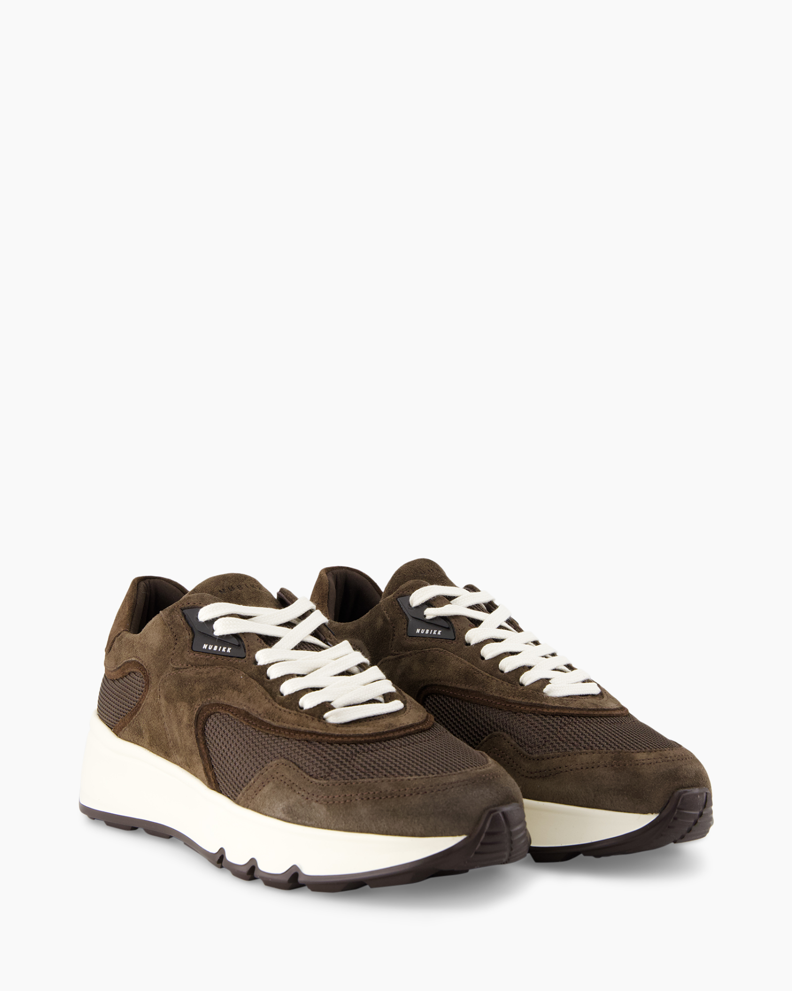 sneaker, bruin, suede, gaas, witte zool