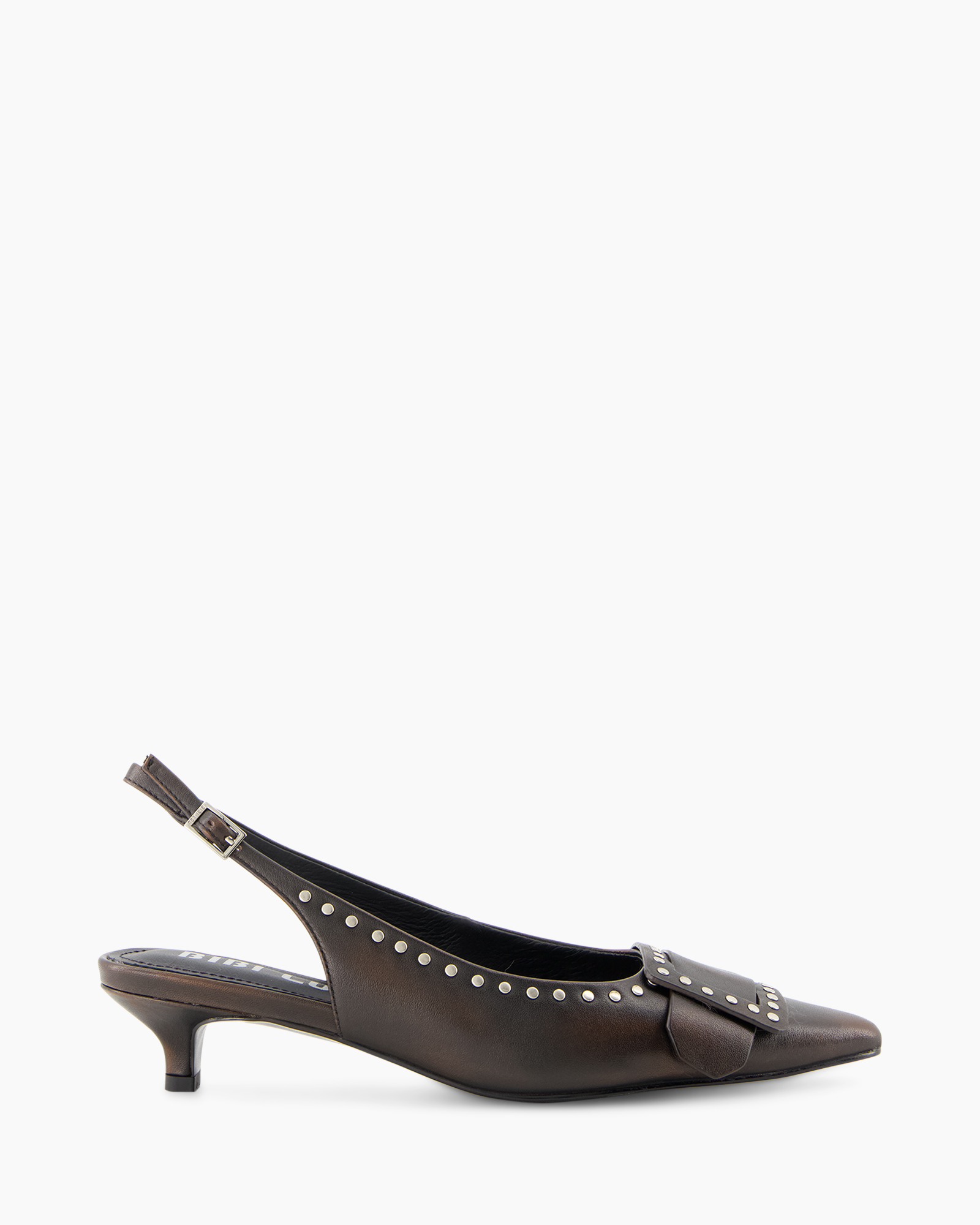 wandelschoenen dames, pump, bruin, slingback, studs