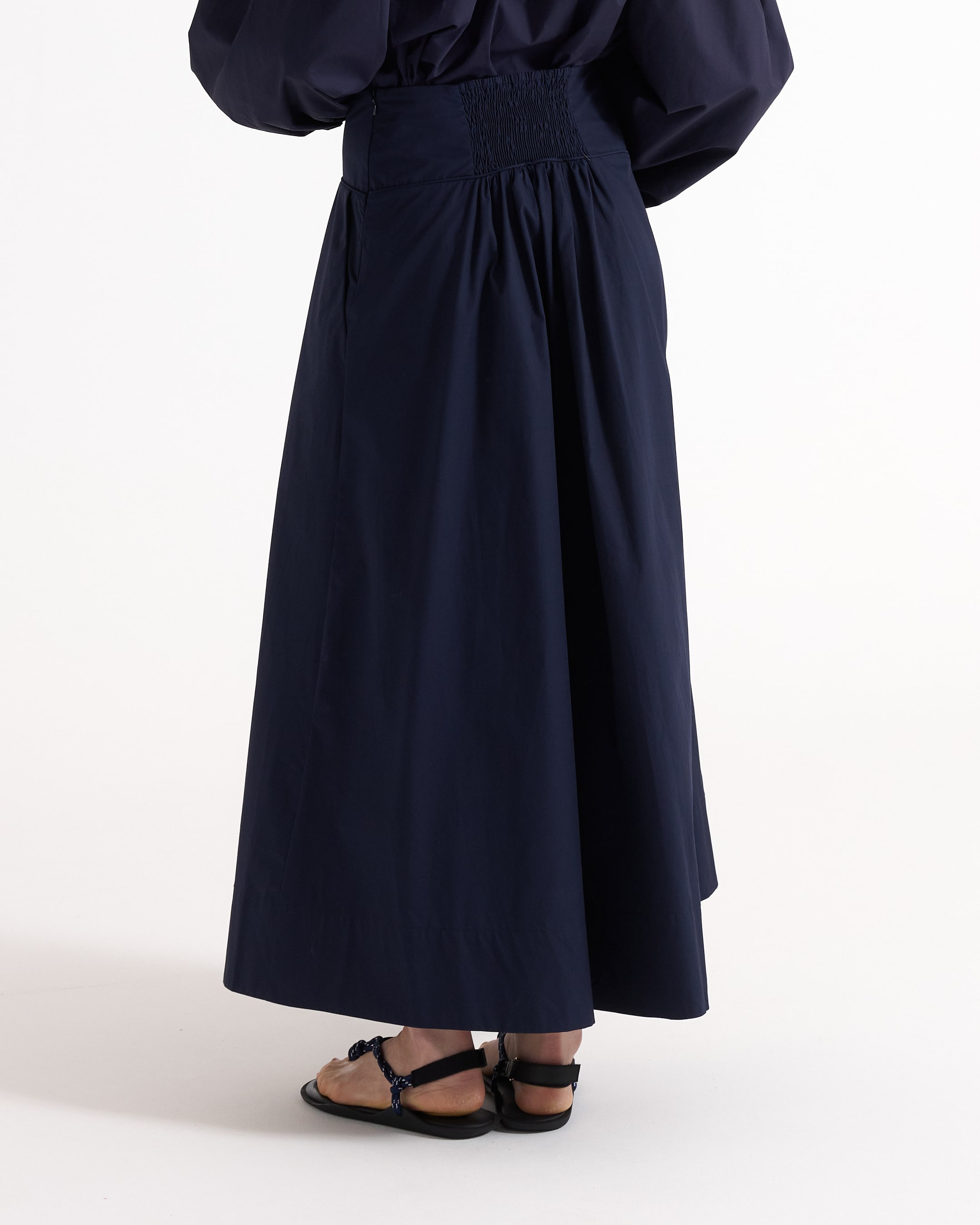 rok, marineblauw, lang, smocktail, open_zijde