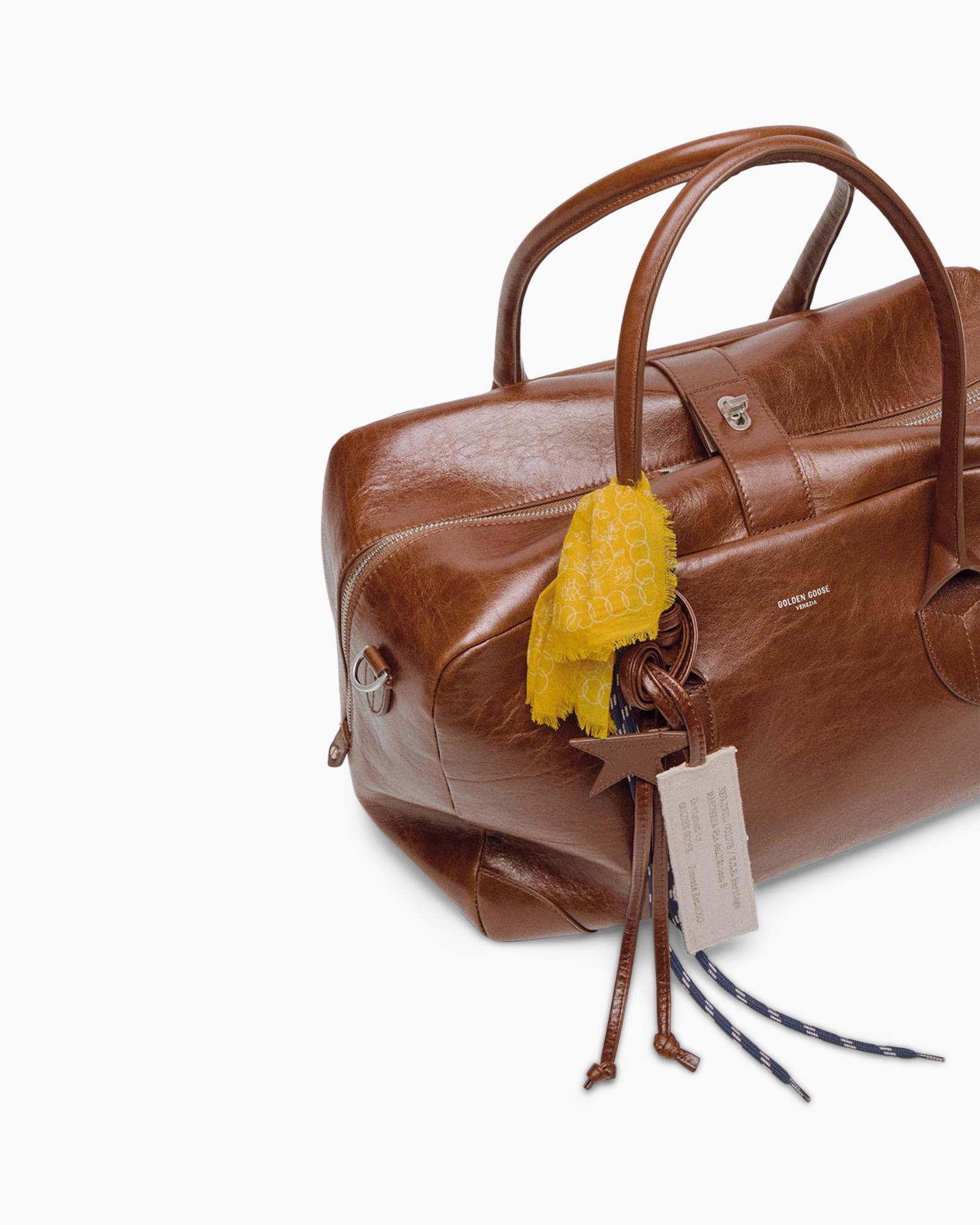 leren tas, bruin, duffel, handtas, rits
