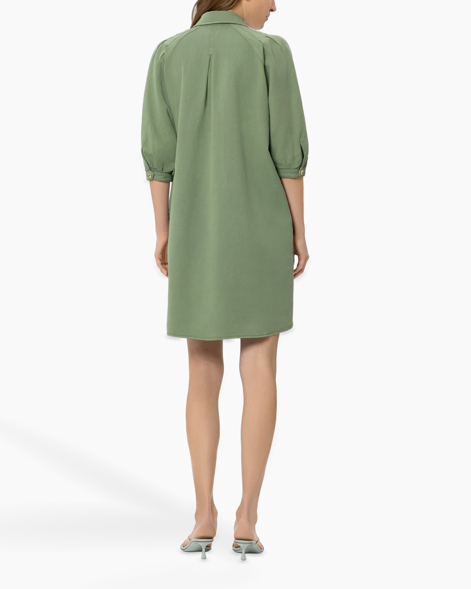 overhemdjurk, knoopsluiting, groen, lange mouwen, knie-lengte