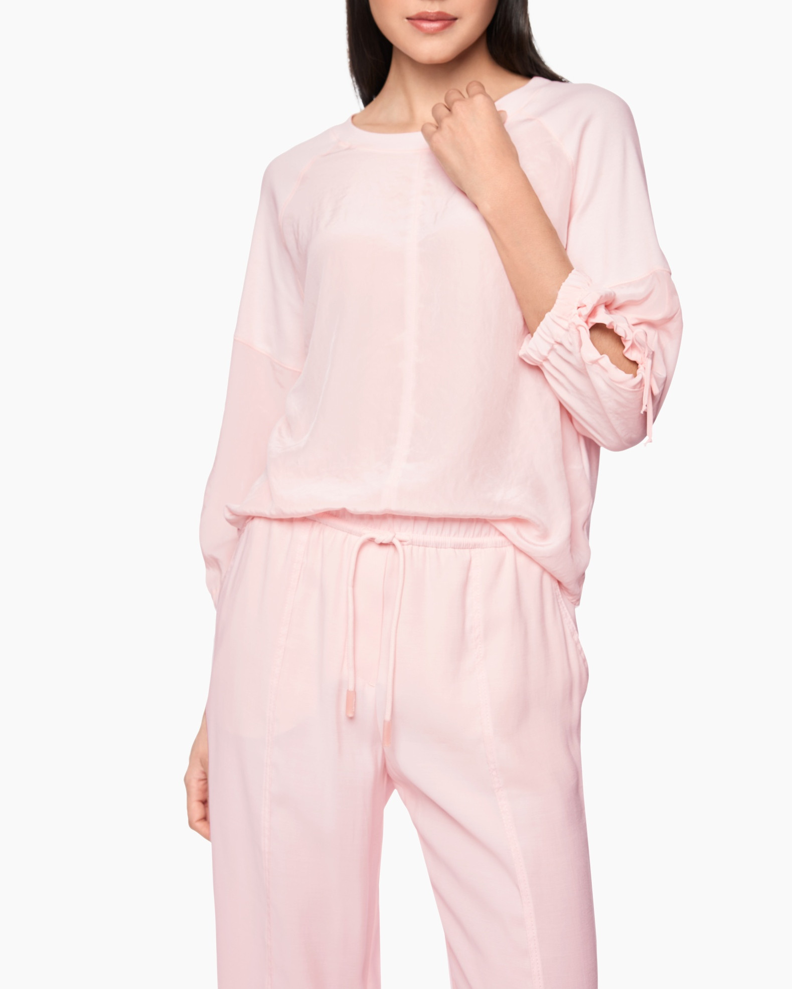 pajama, set, pink, long-sleeve, drawstring