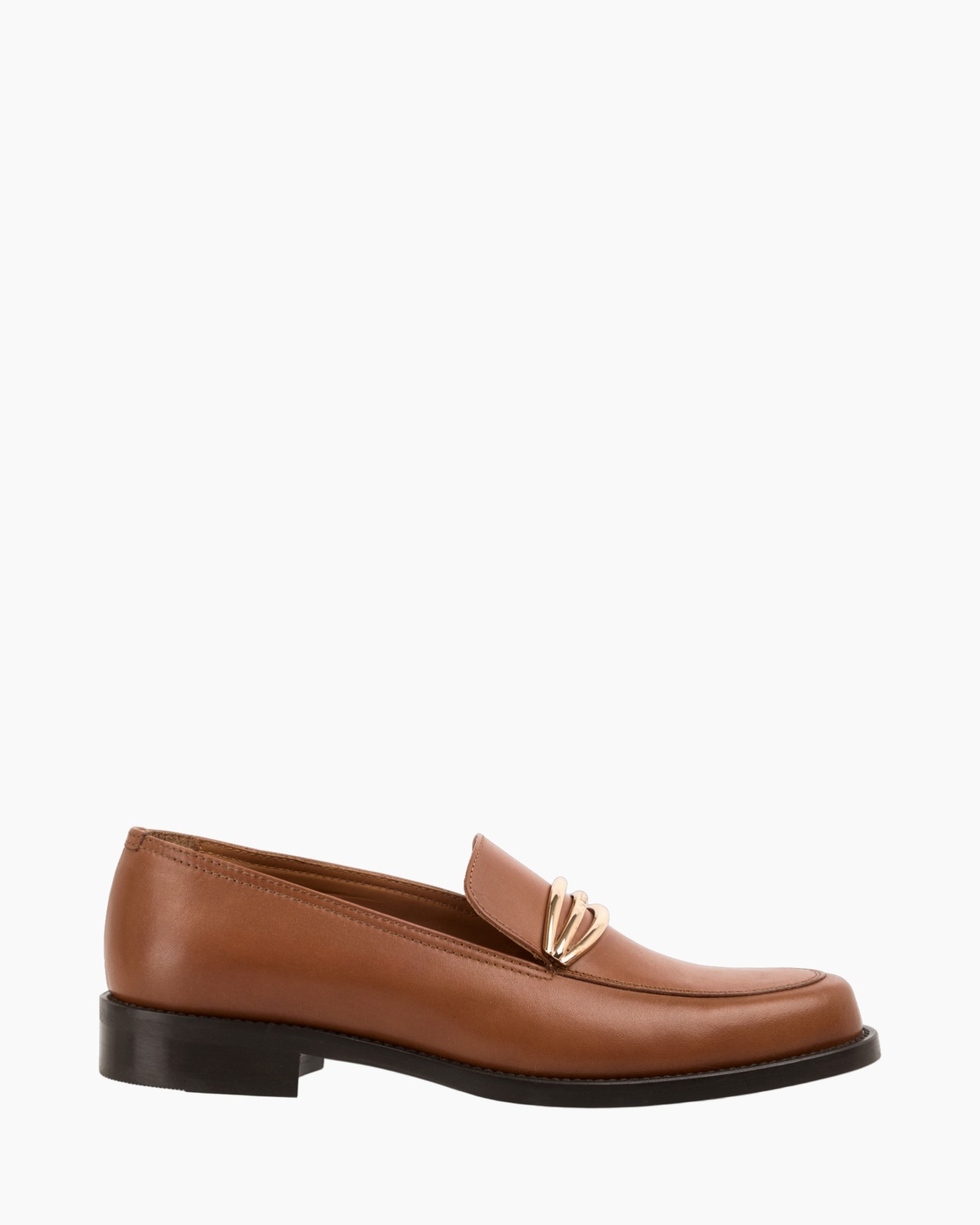 loafers, moccasin, bruin, leder, goudkleurig ornament
