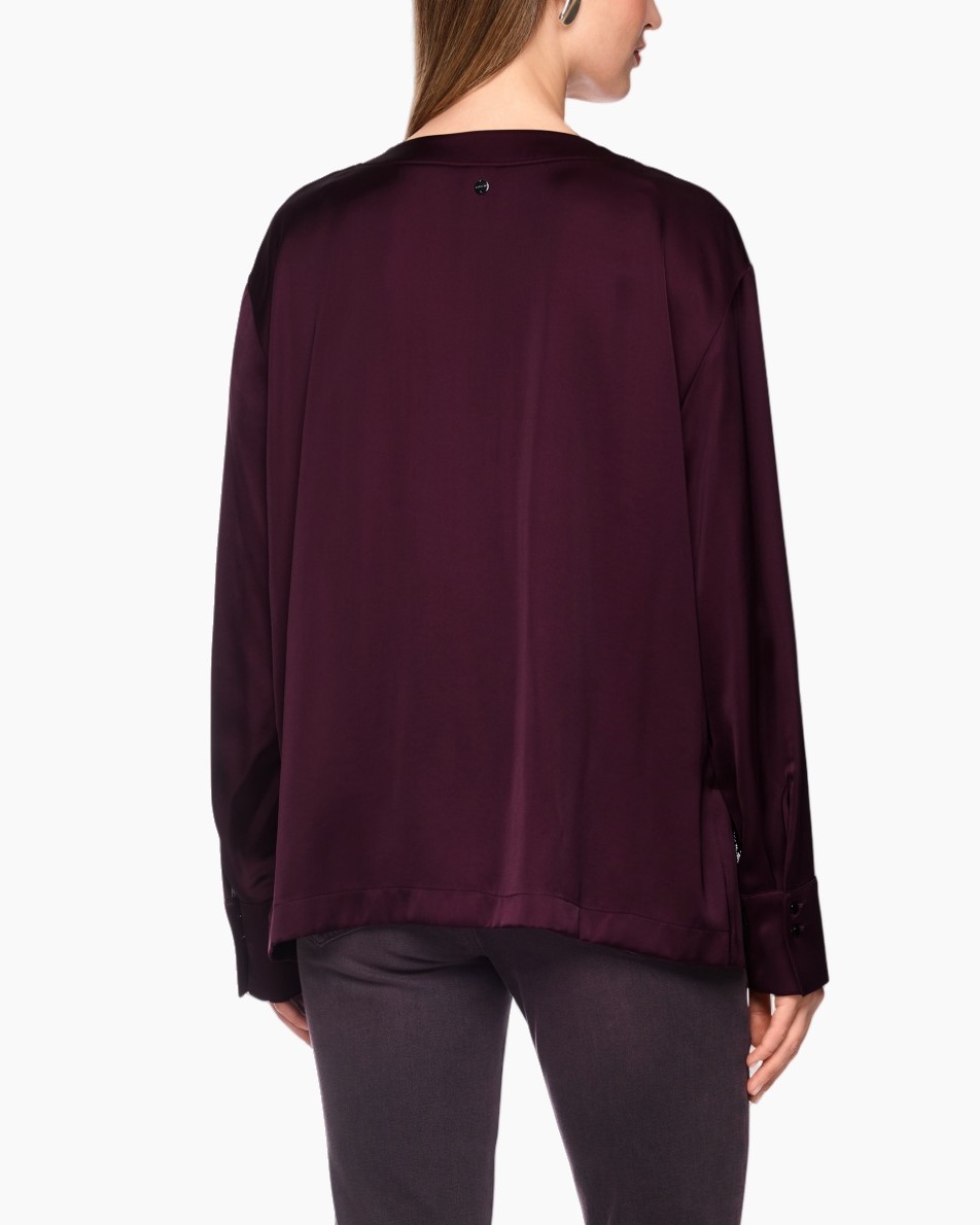 blouse, lange mouwen, V-hals, wijnkleur, damestop