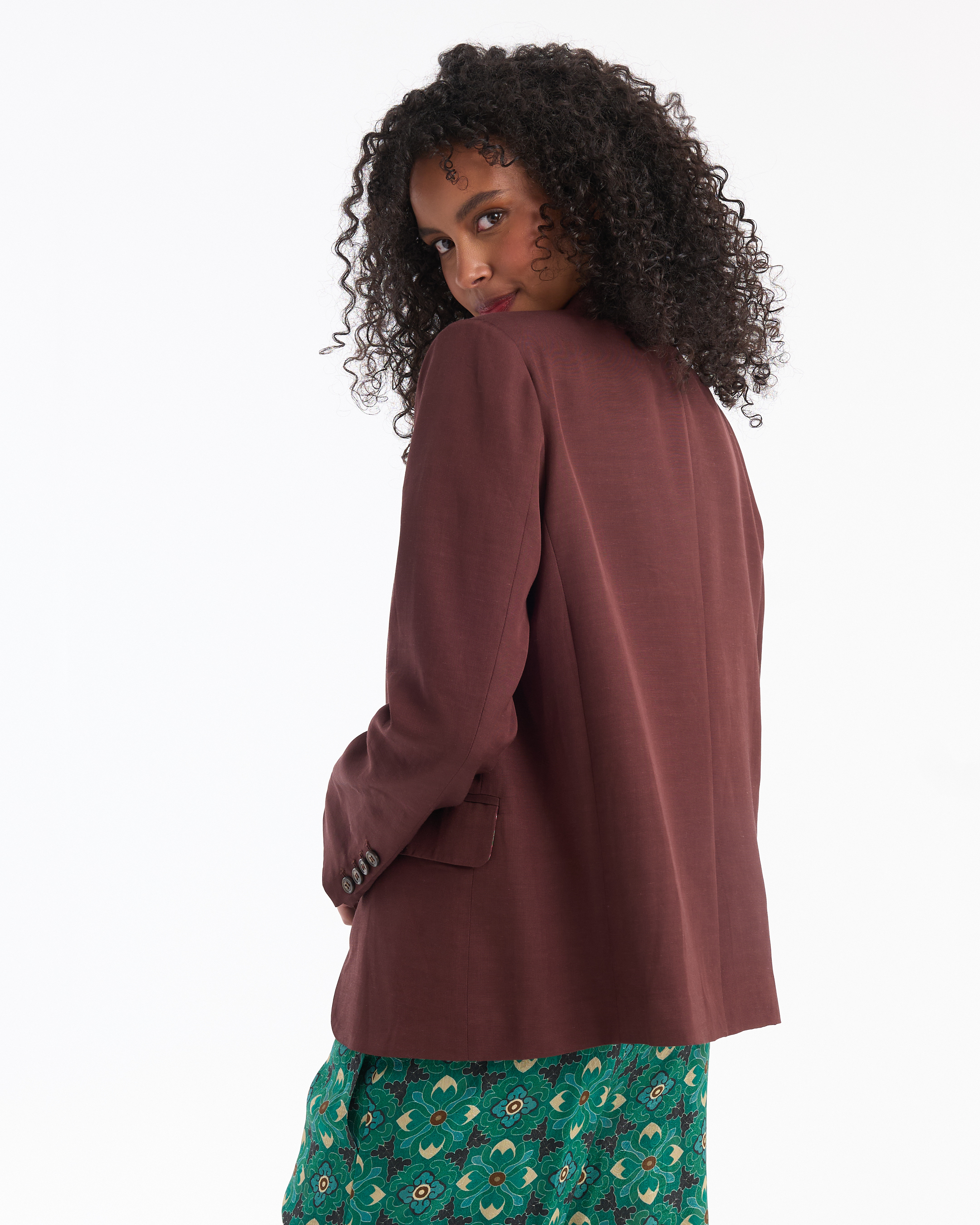 blazer, burgundy, linen-like, long-sleeve, pocket