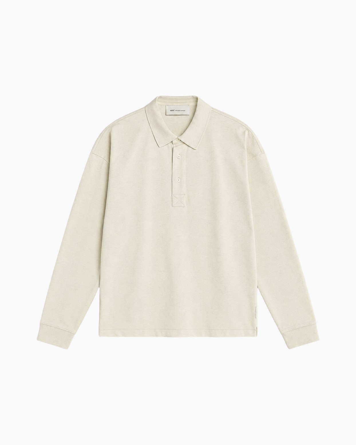 poloshirt, langermouw, beige, kraag, placket