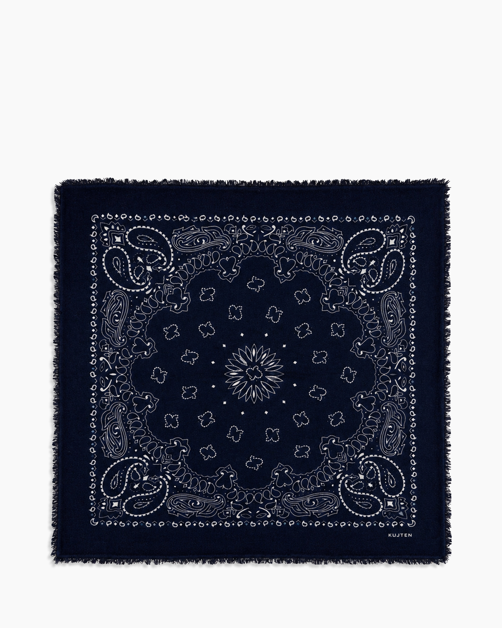 bandana, ilk doek, navy bandana, paisley patroon, fringes aan rand
