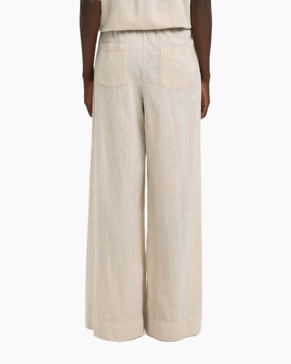 broeken, linnen, beige, wijdedelig, touwsluiting