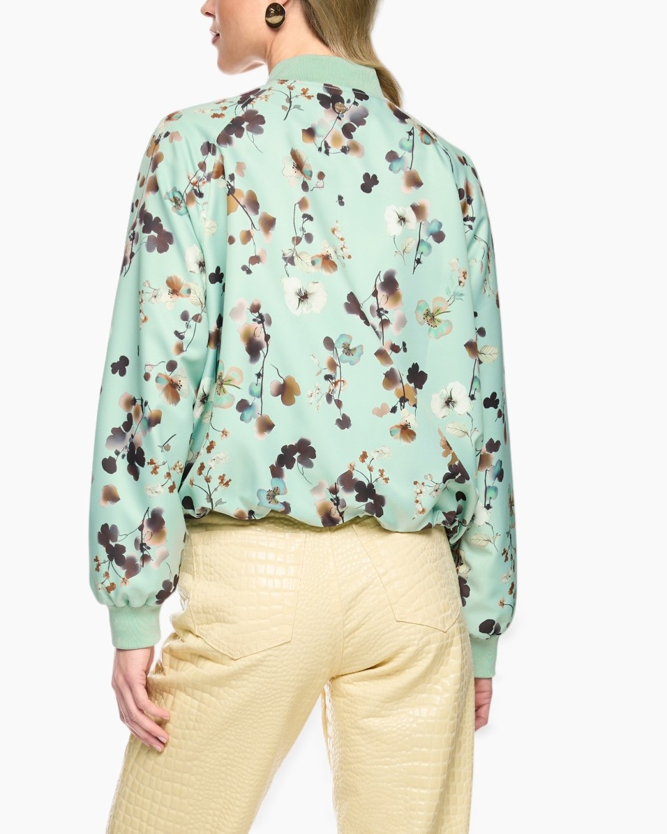 jacket met bloemen, mint gekleurde jas, lange mouwen, drukkers, zachte stof