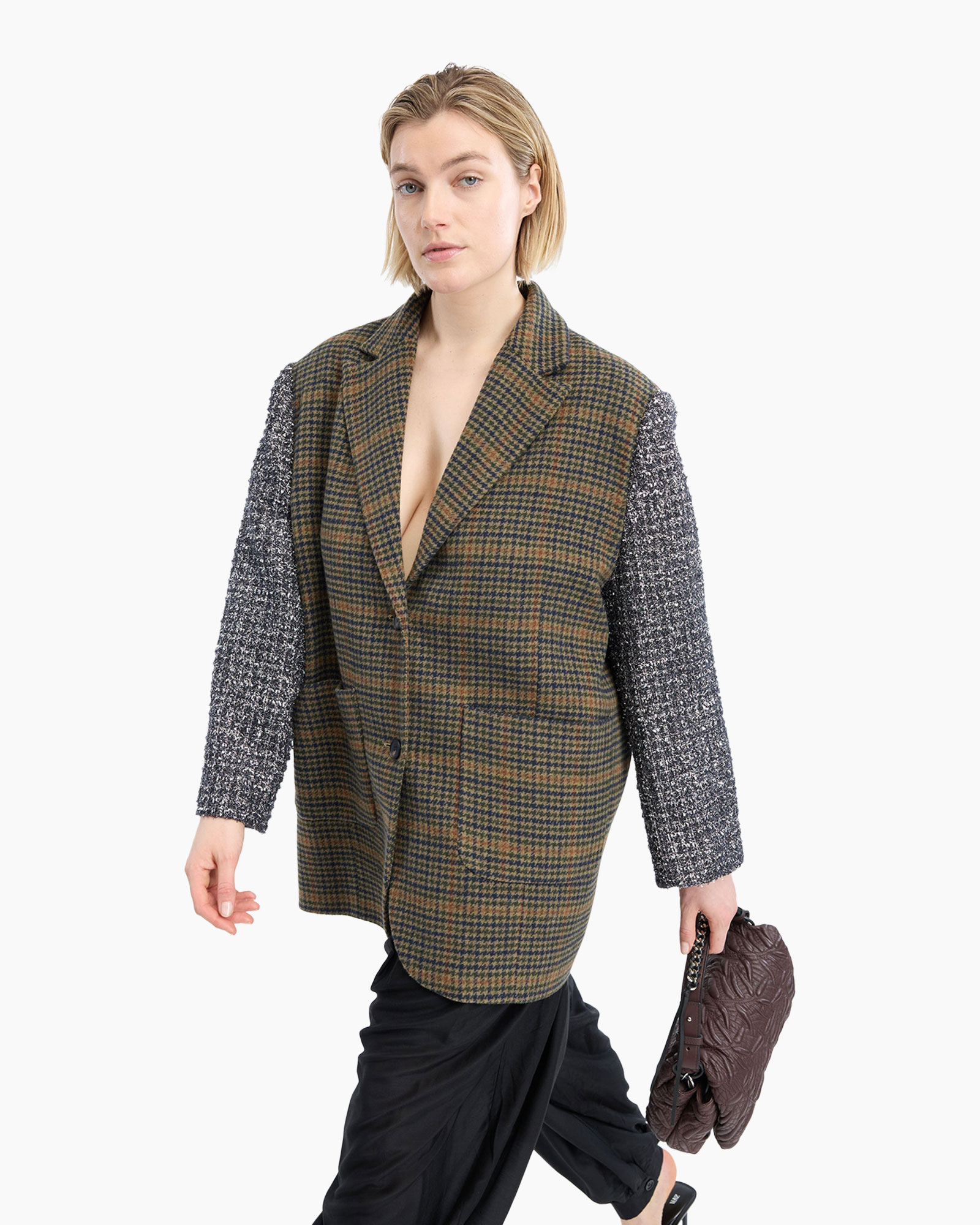 blazer, ruitpatroon, check, tweerichting, oversized