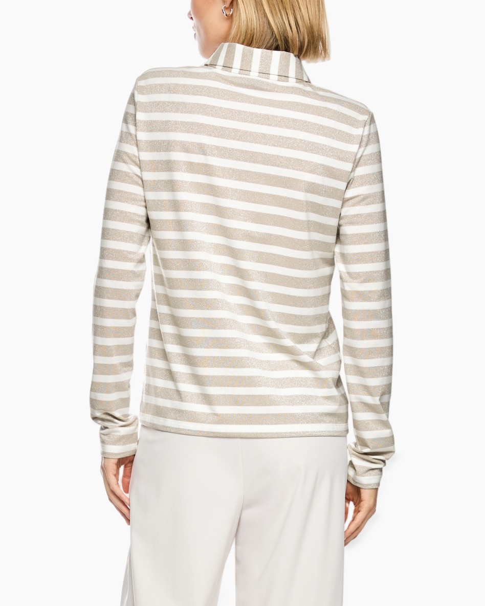 gestreepte polo, langer mouw shirt, beige wit, kraag, polo top