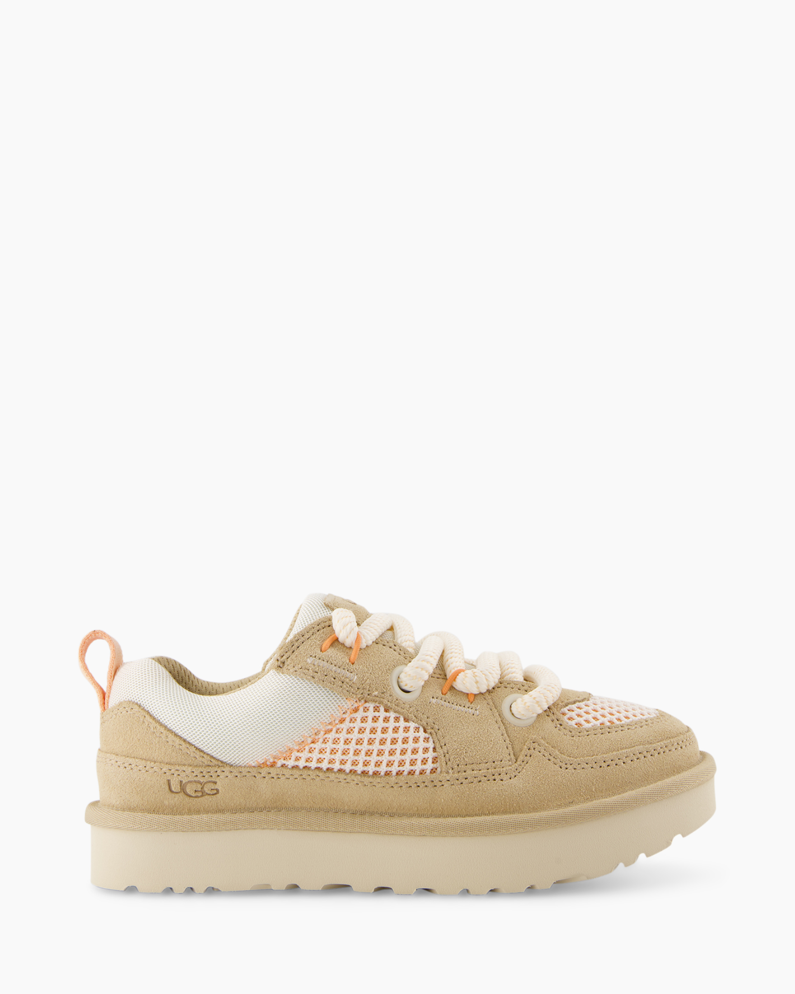 baby schoen, zandkleur, mesh paneel, veters, platformzool