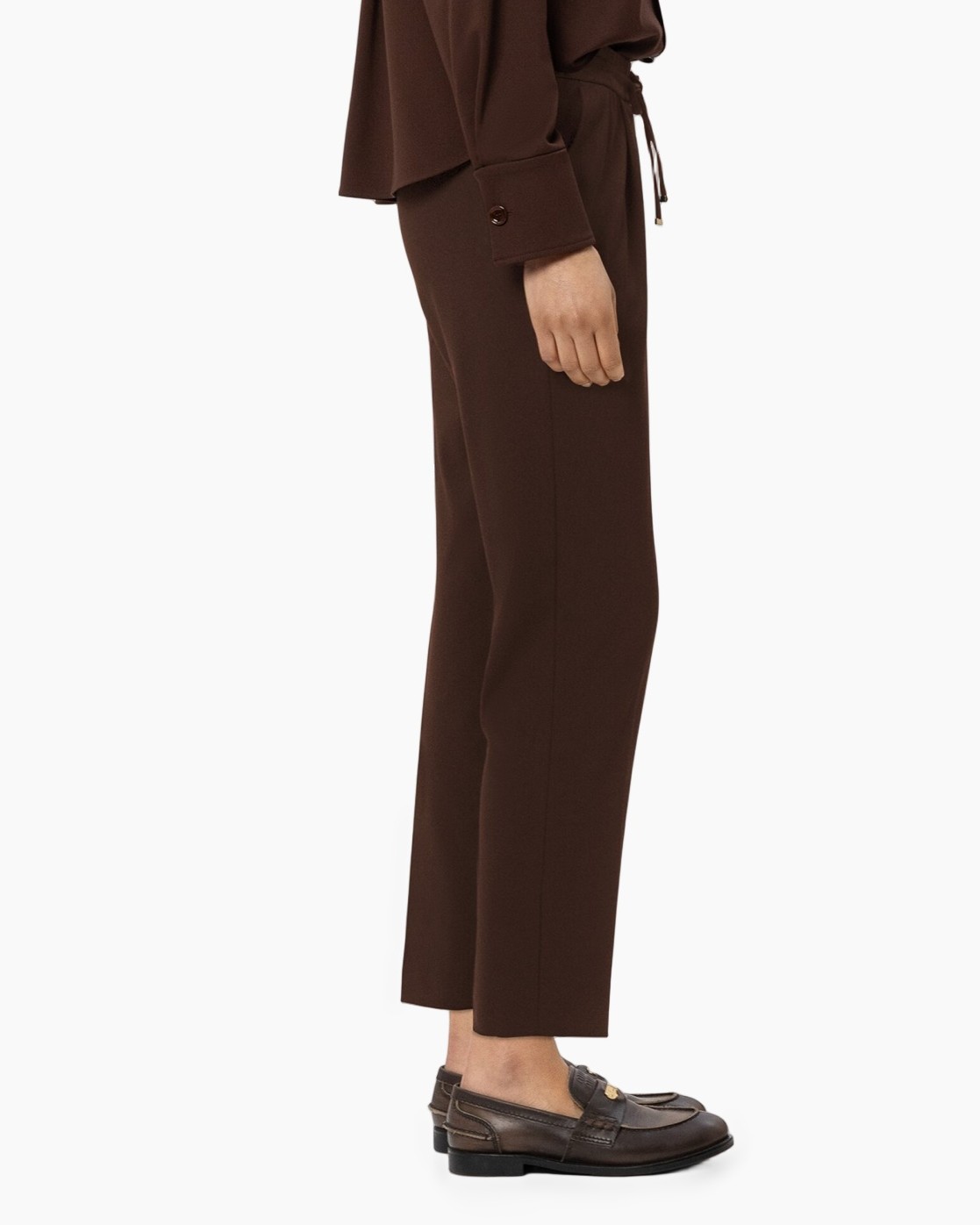 broek, bruin, lang, slim-fit, loafers