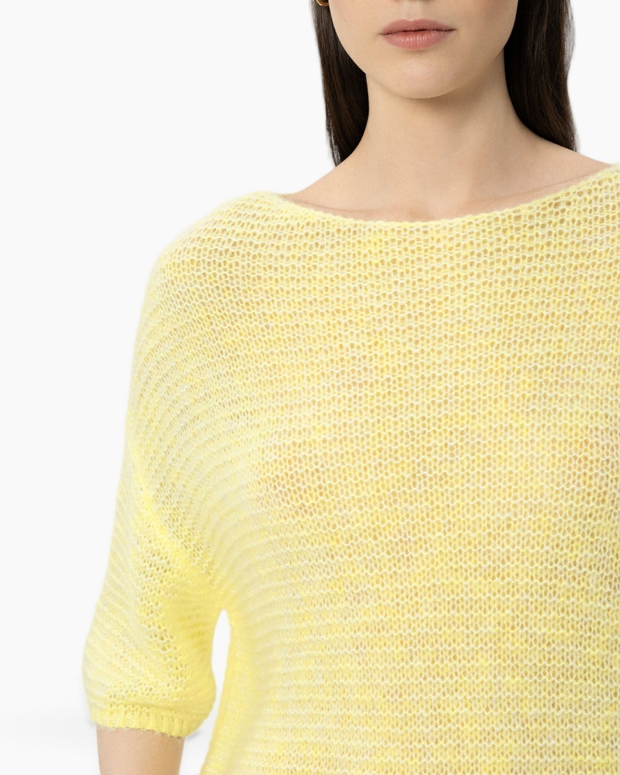 yellow, knit, sweater, loose sleeve, mesh knit