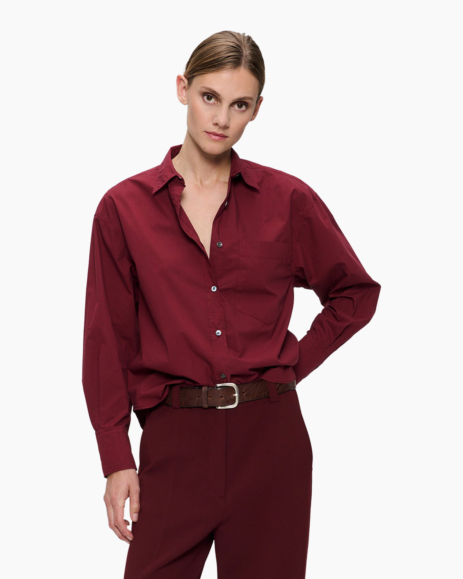 Blouse Paper Cotton Long Sleeve Bordeaux
