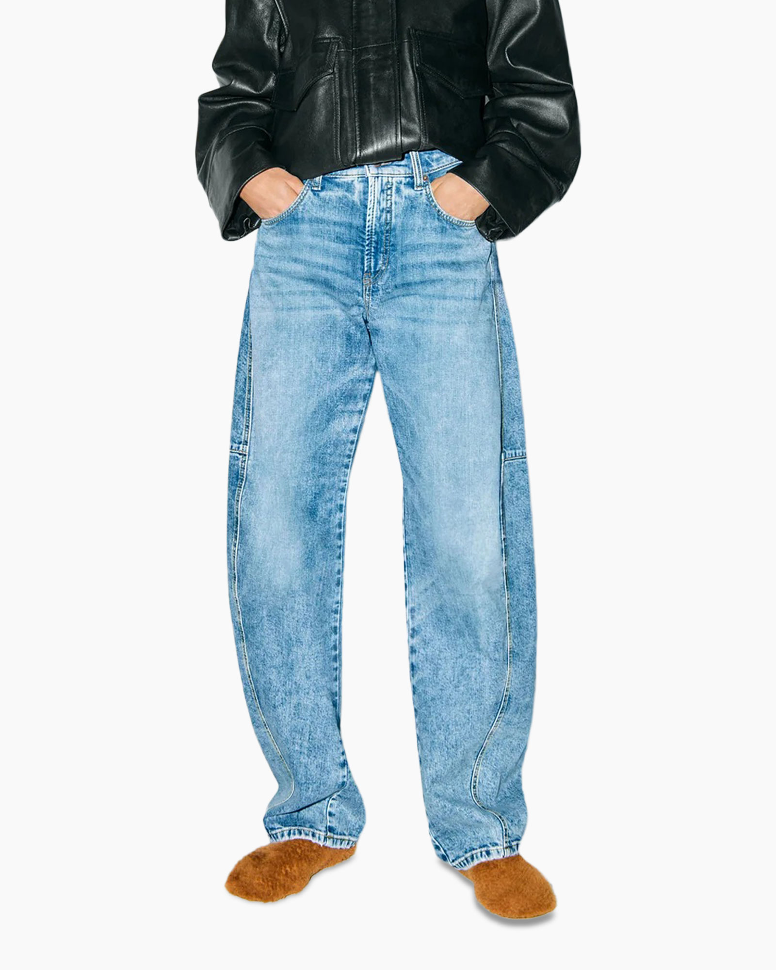 spijkerbroek, versleten, blauw, losse, zakken