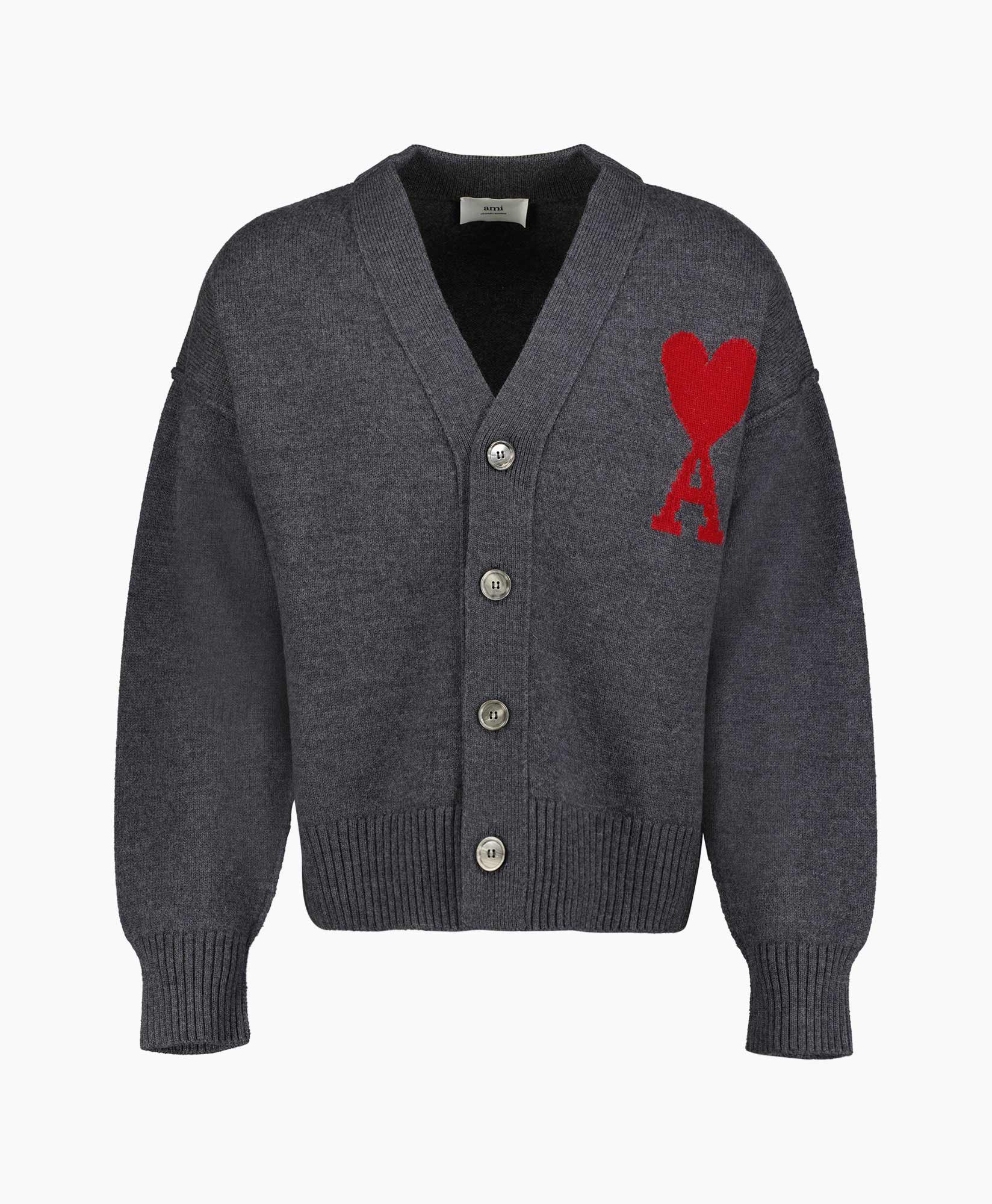 Ami Vest Red Adc Cardigan Wool Merino Antraciet