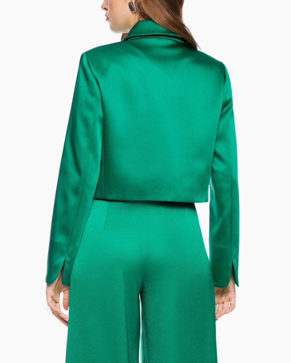 groen, jumpsuit, satijnachtig, kraag, knopen